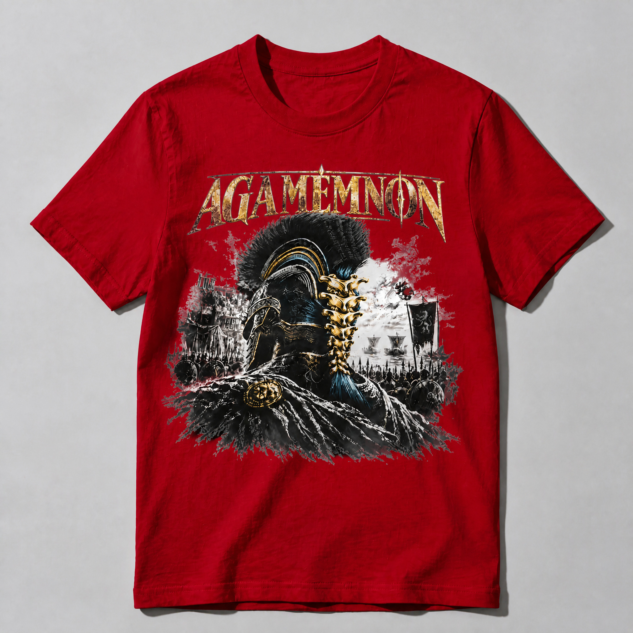 Vintage Agamemnon Greek Mythology Graphic Tee - Retro Trojan War Metal Style T-Shirt