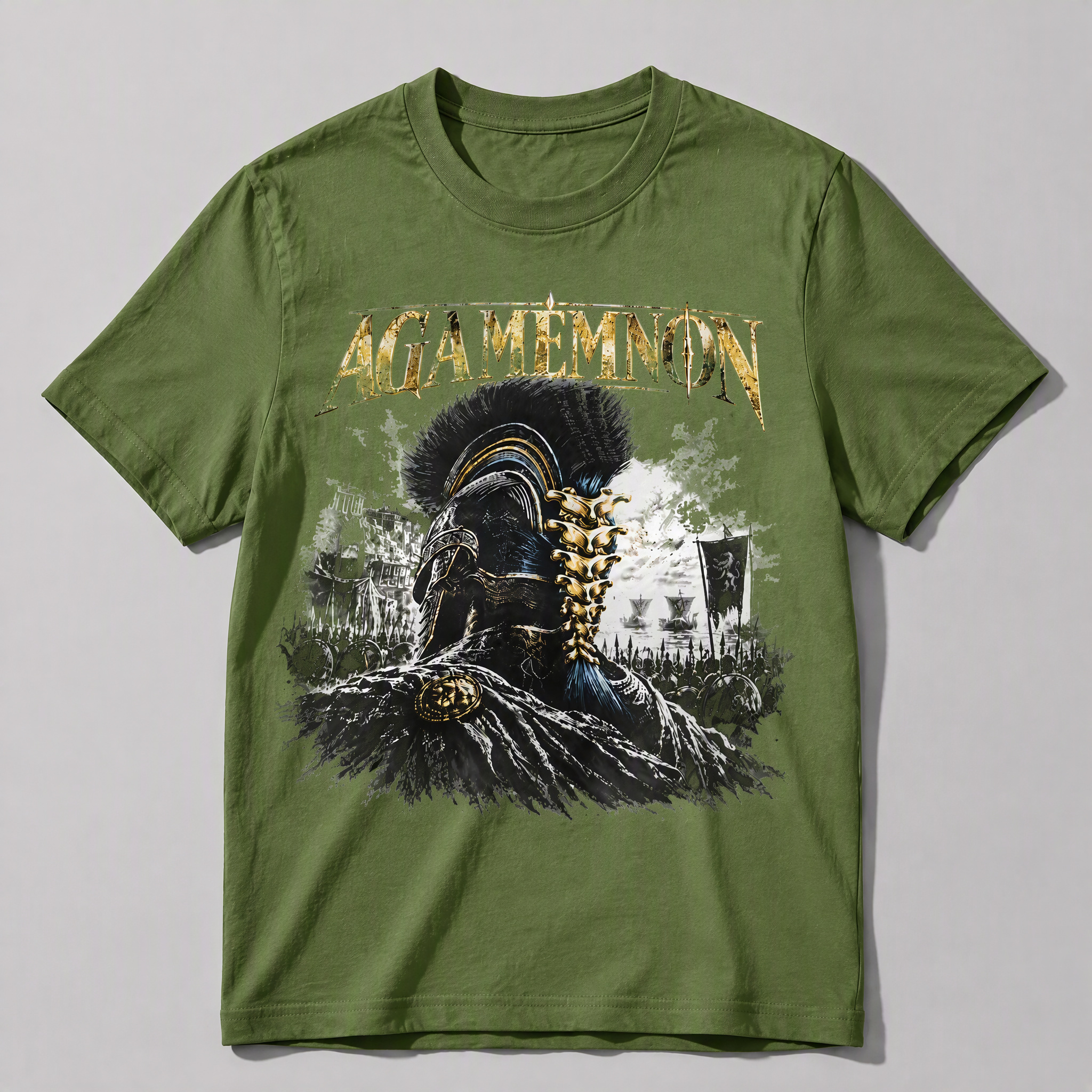 Vintage Agamemnon Greek Mythology Graphic Tee - Retro Trojan War Metal Style T-Shirt