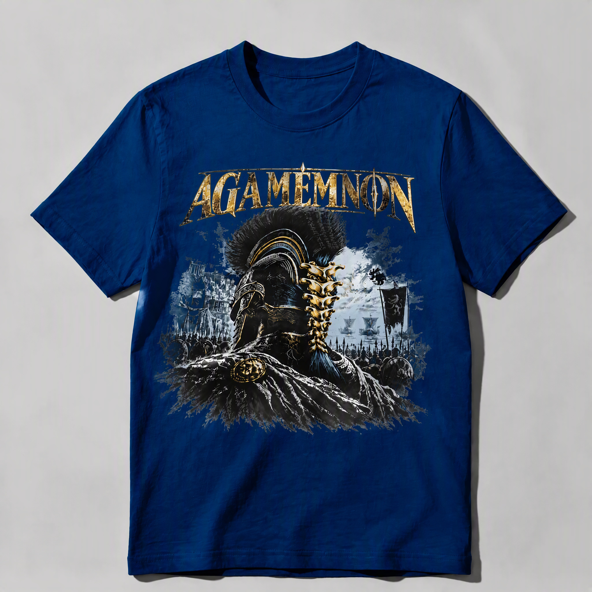 Vintage Agamemnon Greek Mythology Graphic Tee - Retro Trojan War Metal Style T-Shirt