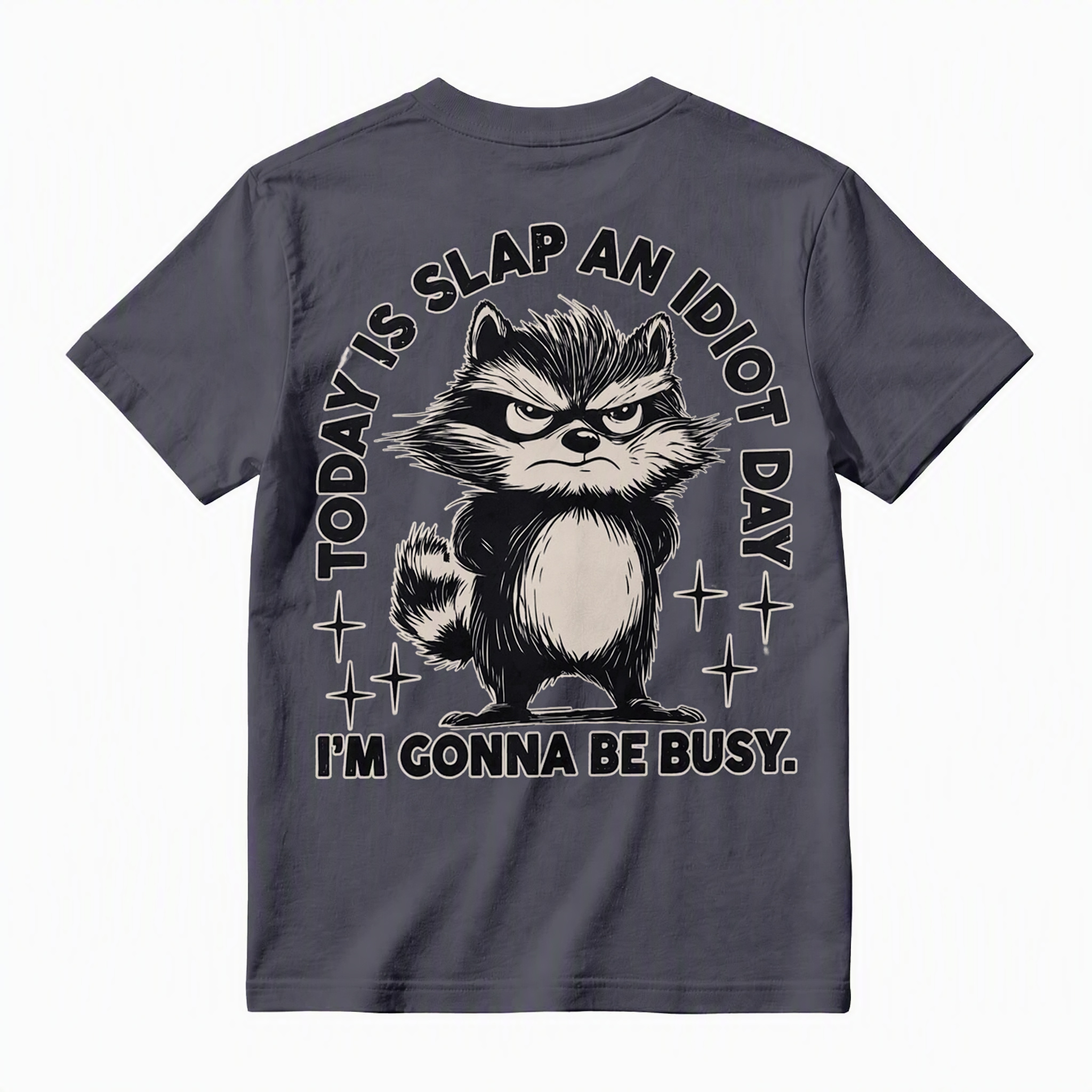 Funny Angry Raccoon Graphic Tee - Sarcastic "Slap An Idiot Day" Office Meme T-Shirt