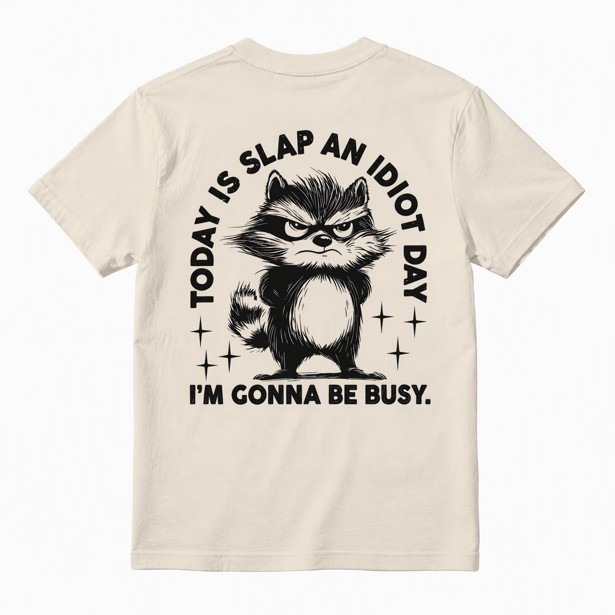 Funny Angry Raccoon Graphic Tee - Sarcastic "Slap An Idiot Day" Office Meme T-Shirt