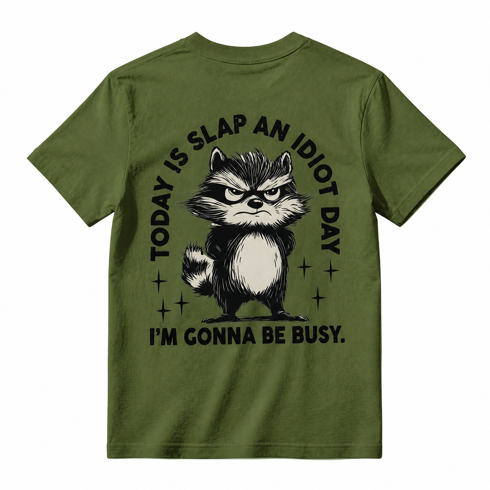 Funny Angry Raccoon Graphic Tee - Sarcastic "Slap An Idiot Day" Office Meme T-Shirt