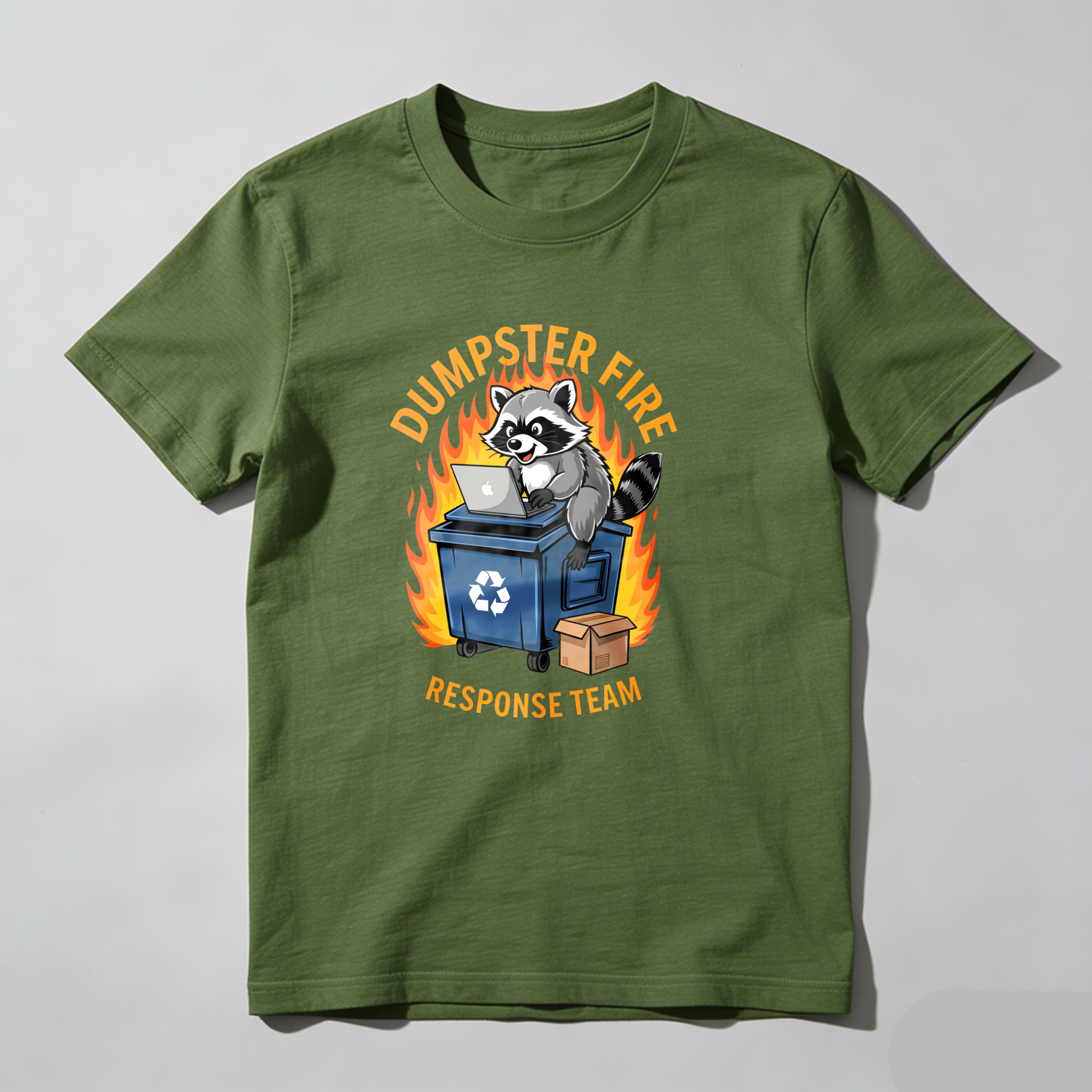 Dorawear™ Racoon On Dumpster With Laptop And Fire T Shirt