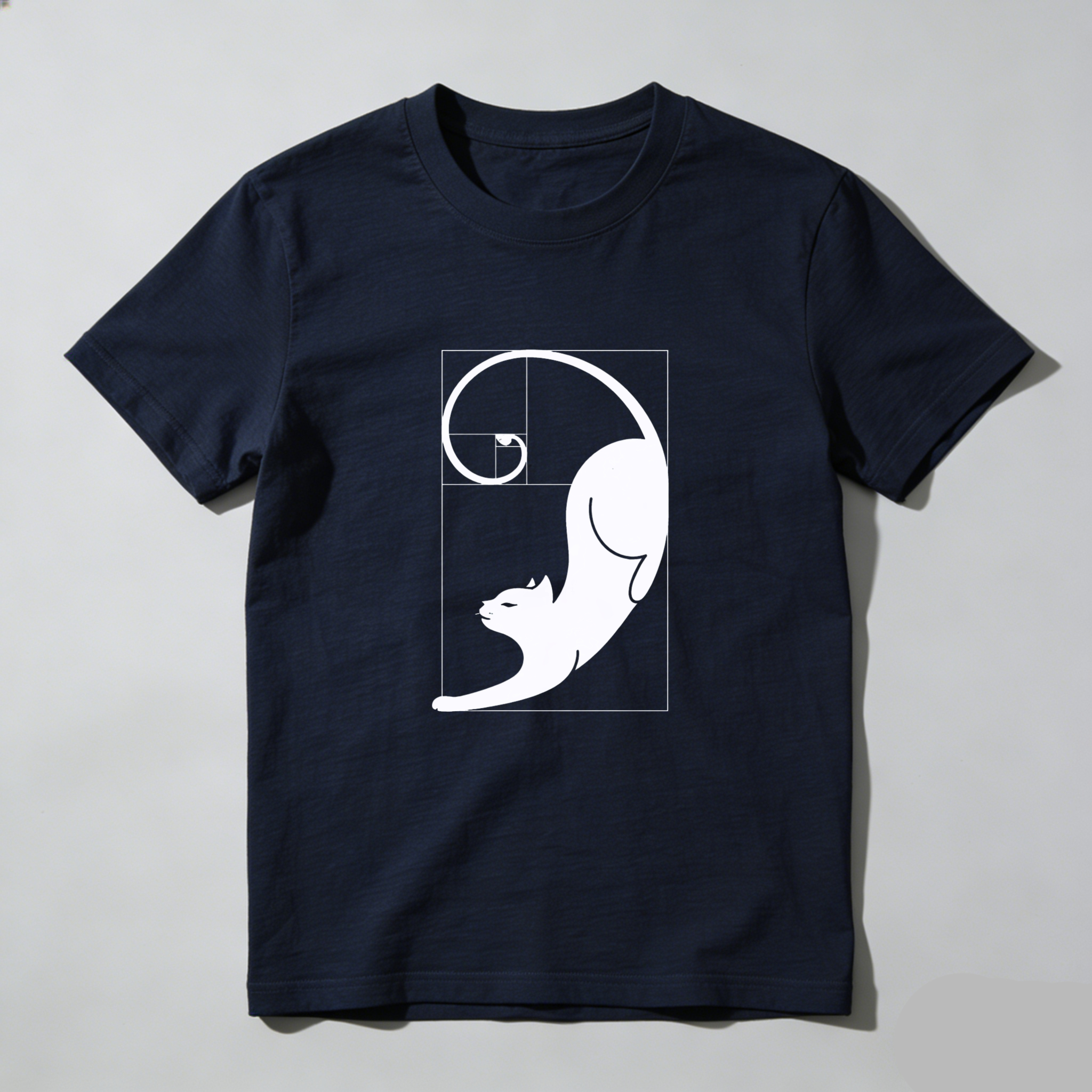 Dorawear™ Cat Fibonacci Spiral Design Pure Cotton Short Sleeve T Shirt-Dorawear