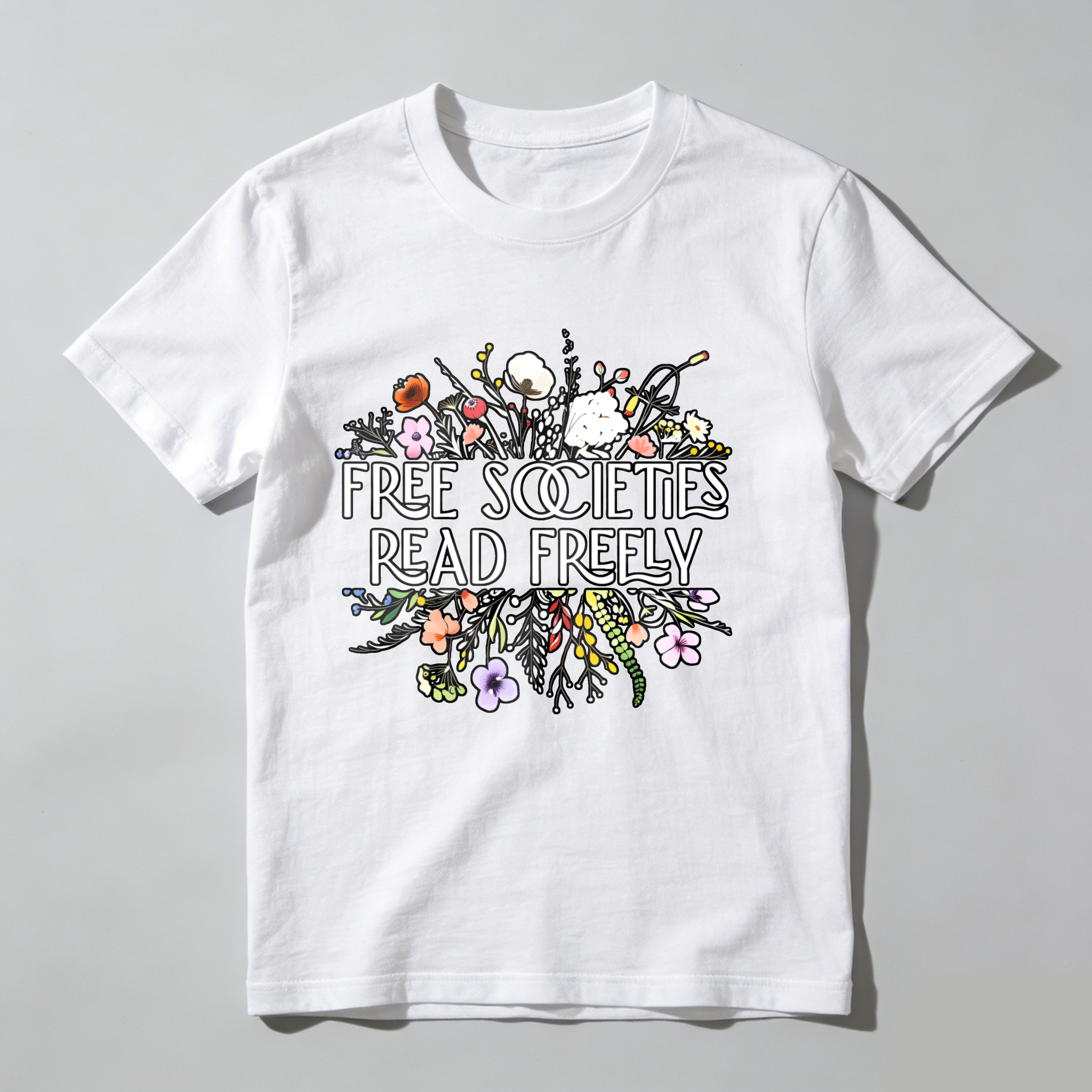 Dorawear™ Free Societies Read Freely Floral Design T Shirt