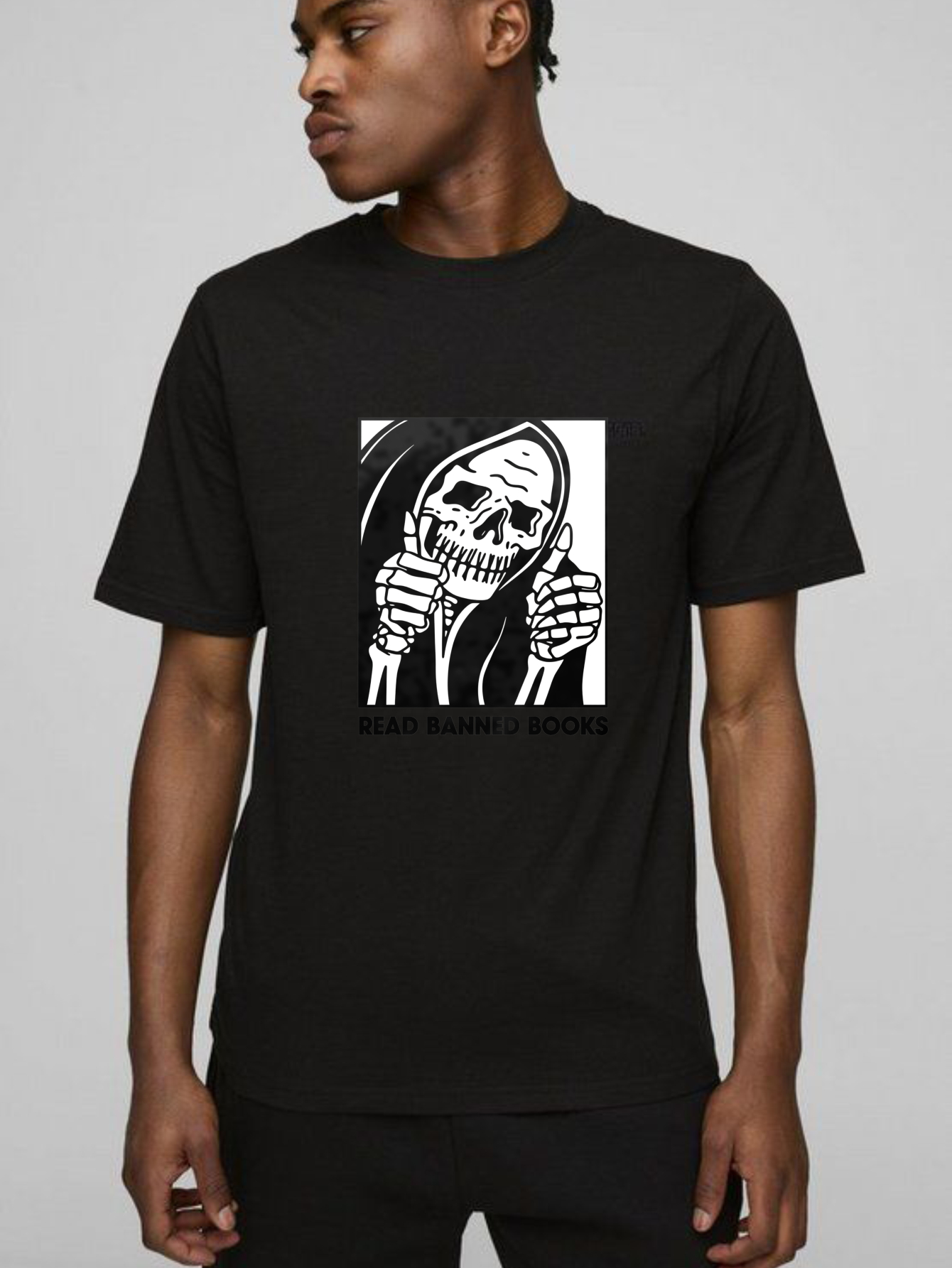 Dorawear™ Skull Holding Mirror With Text Below T Shirt