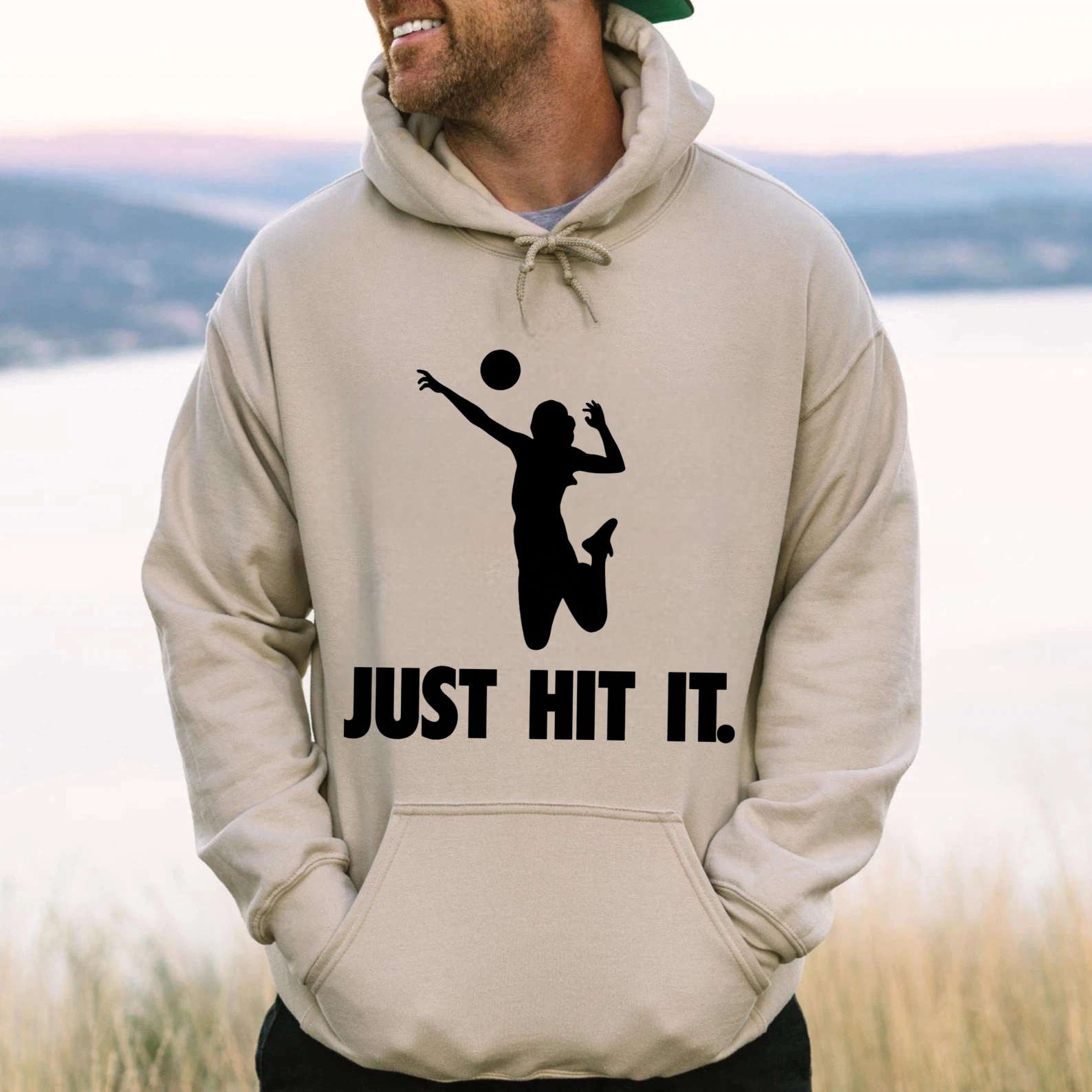 Dorawear™ Just Hit It Volleyball Hoodie For Women Men Sport Sweatshirt With Pocket And Drawstring Cap Sleeve Pullover Top-Dorawear