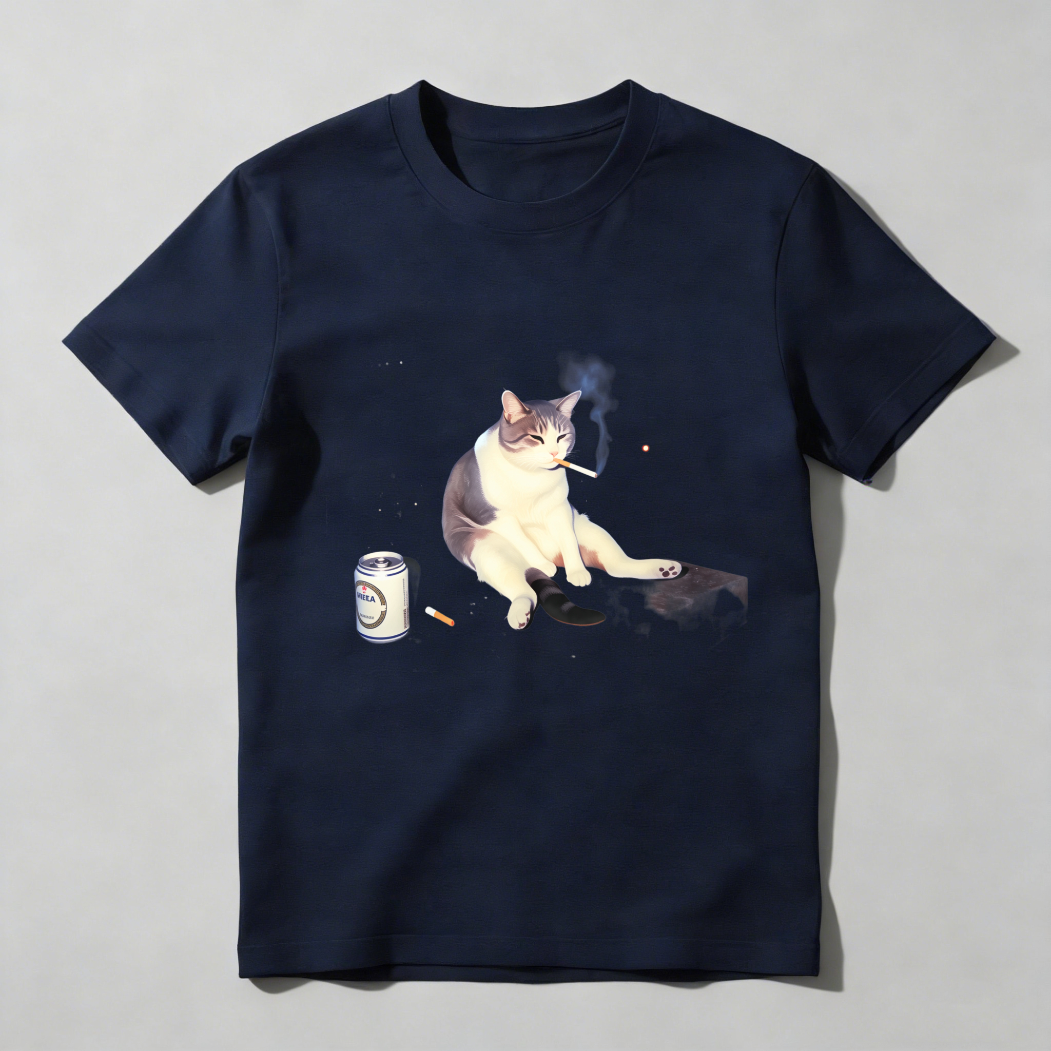 Dorawear™ Cat Smoking Cigarette With Beer Can T Shirt