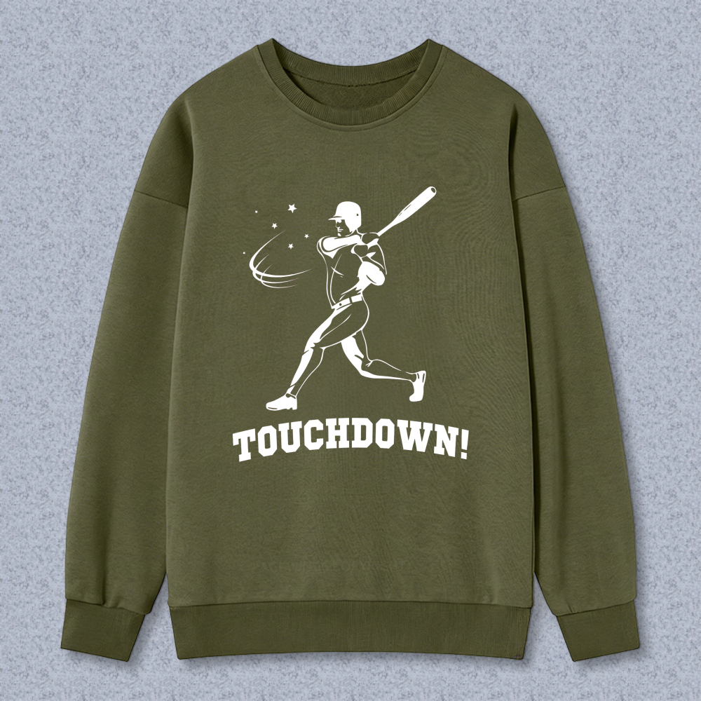 Dorawear™ Baseball Player Swinging Bat With Touchdown Text Unisex Classic Sweatshirt