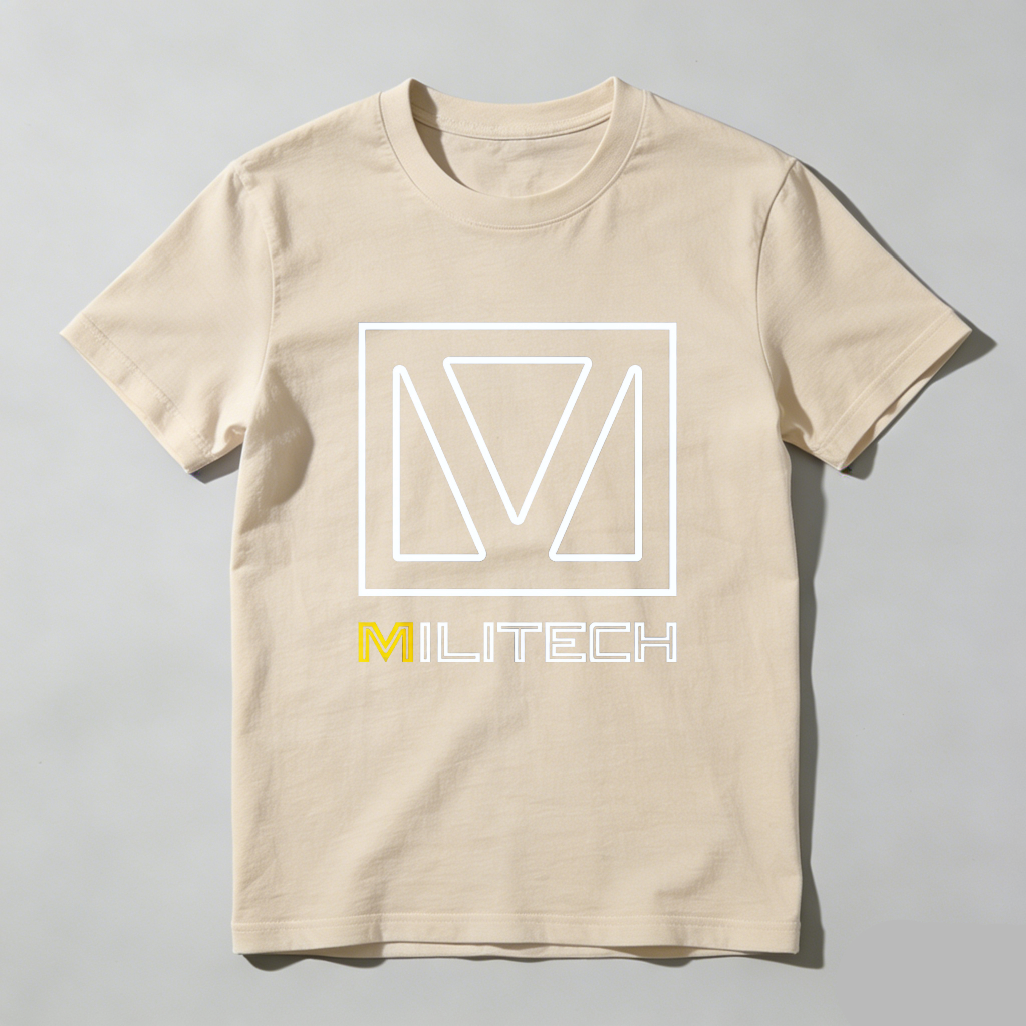 Dorawear™ Militech Logo Design White And Yellow Print Pure Cotton Short Sleeve T Shirt-Dorawear
