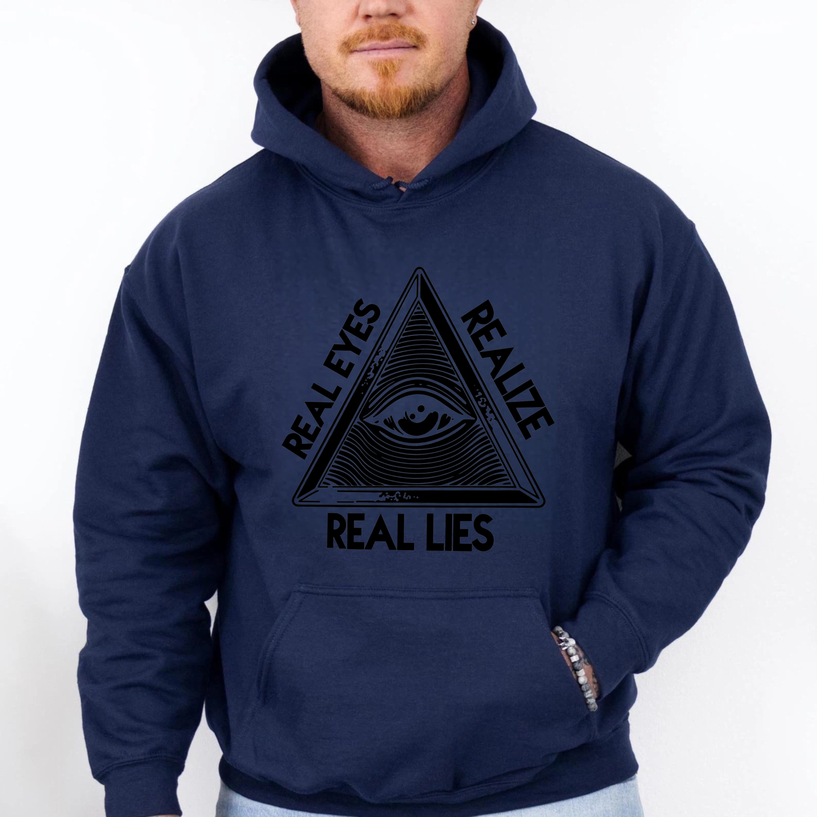 Dorawear™ Real Eyes Realize Real Lies All Seeing Eye Pyramid Hoodie Black Sweatshirt With Pocket And Drawstring Hood For Men Women Unisex Streetwear Fashion Clothing-Dorawear
