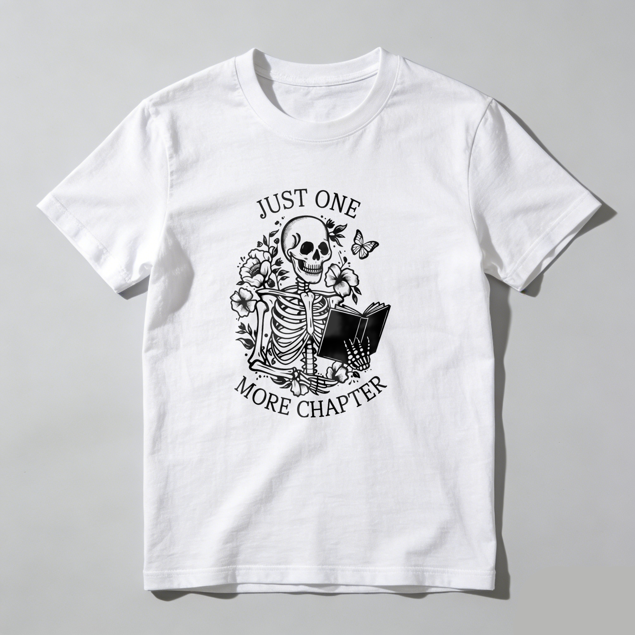 Dorawear™ Just One More Chapter Skeleton Reading Book T Shirt