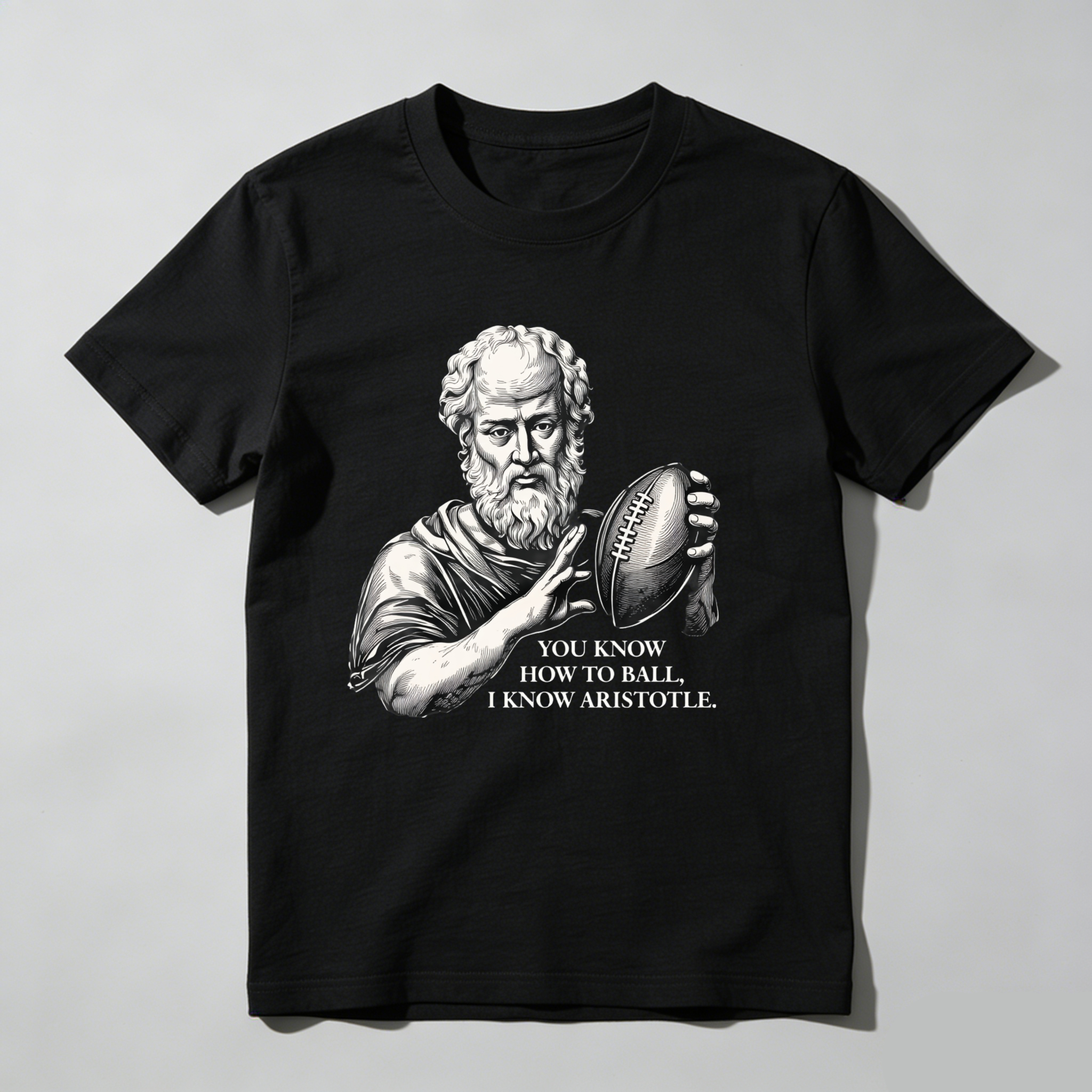 Dorawear™Aristotle Holding Football With Text T Shirt