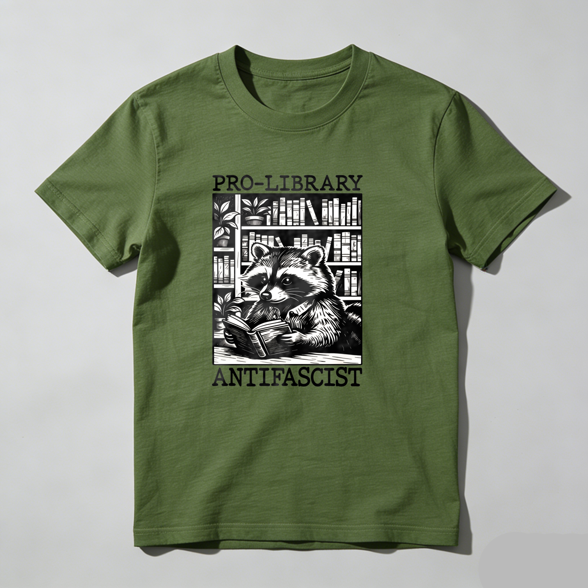 Dorawear™ Raccoon Reading Book In Library Scene T Shirt