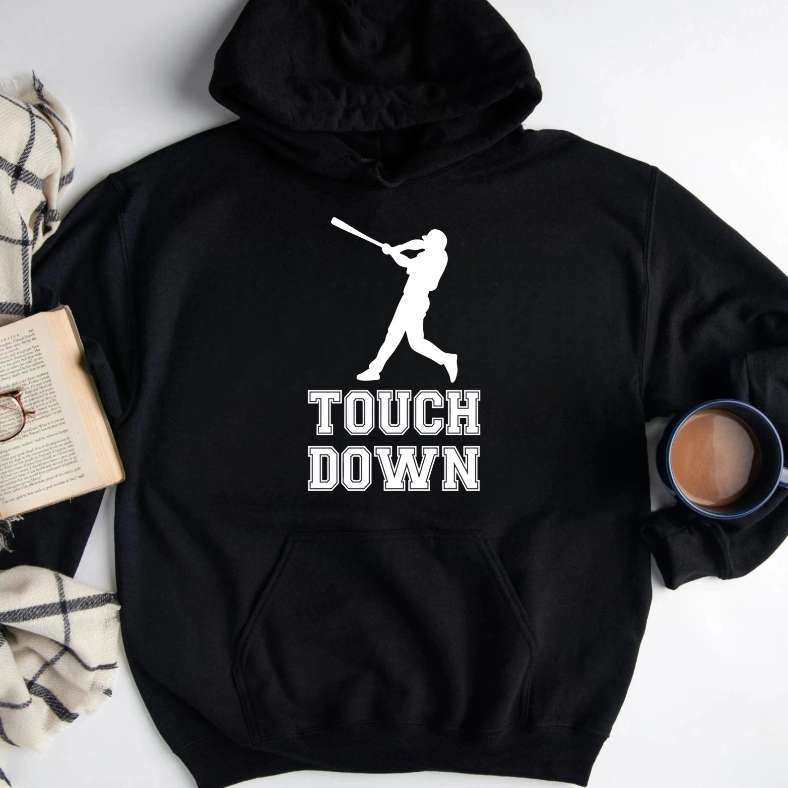 Dorawear™ Touch Down Baseball Player Silhouette Hoodie Black Sweatshirt Sport Design Casual Wear For Men Women Unisex Apparel-Dorawear