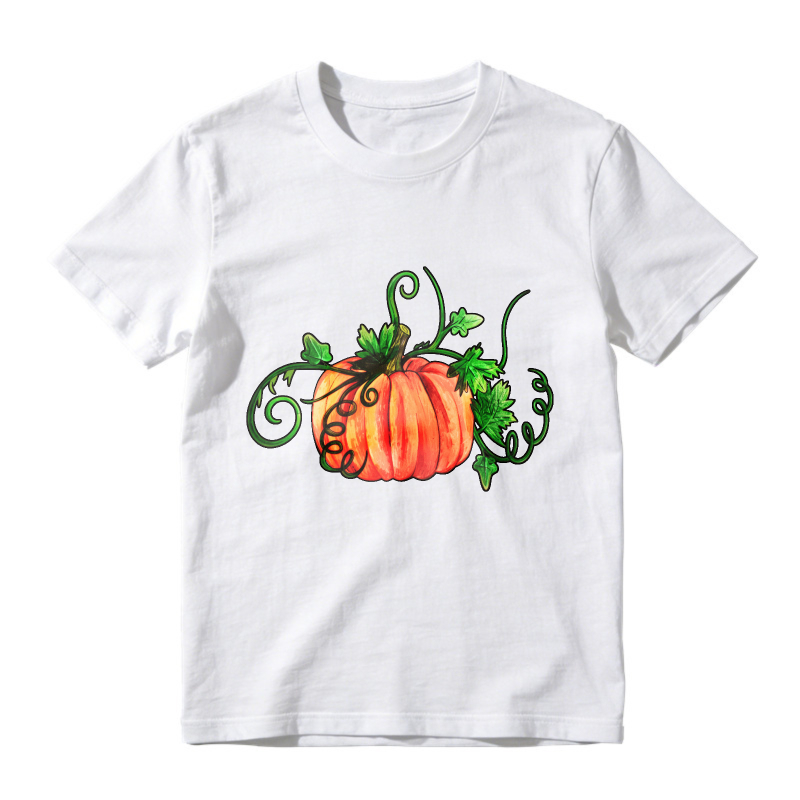 Orange Pumpkin With Green Vines And Leaves, Unisex Classic T-shirt
