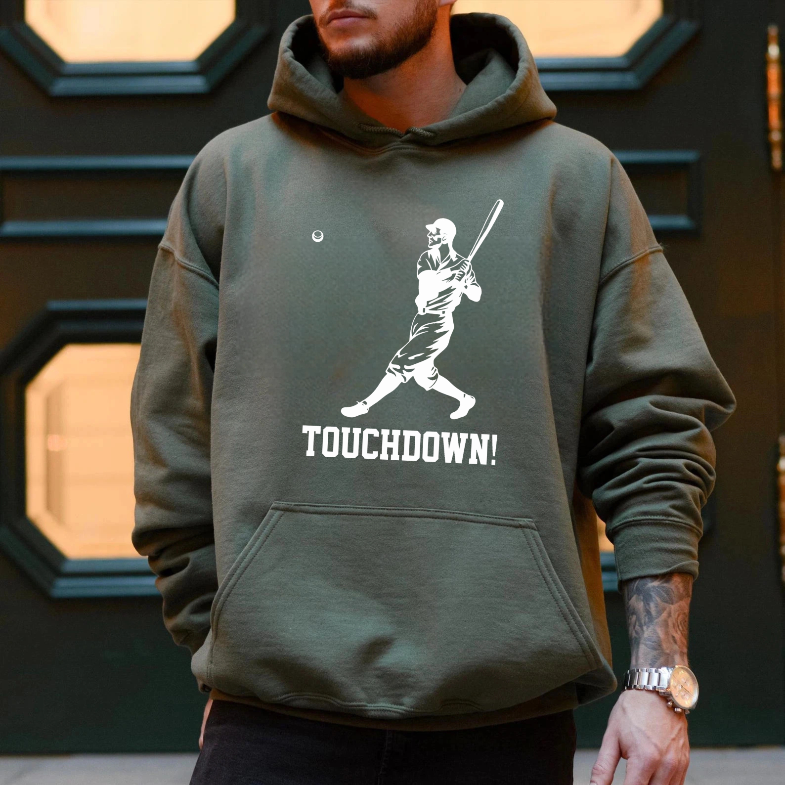 Dorawear™ Touchdown Baseball Player Hoodie Black Sweatshirt With Graphic Design For Sports Fans(1)