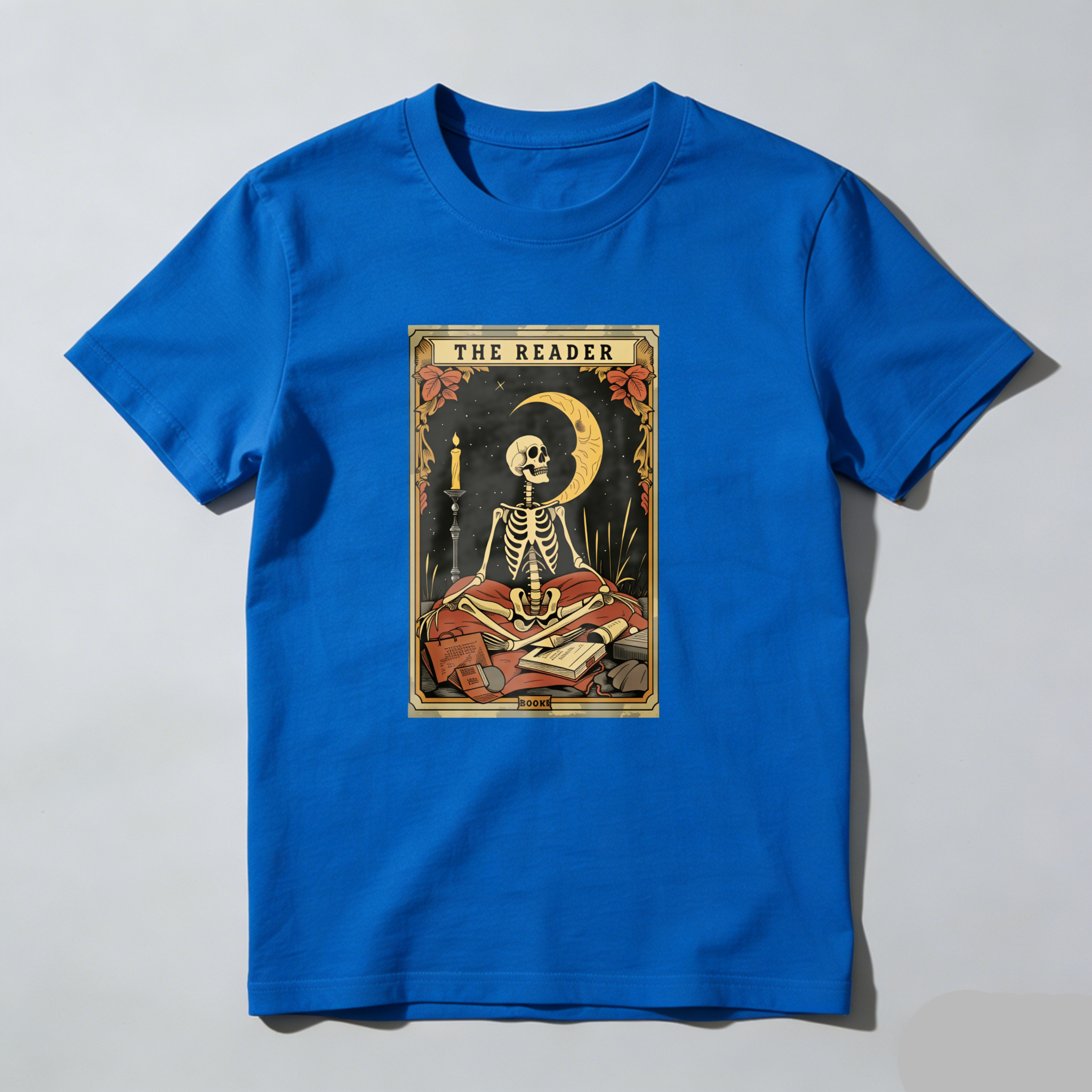Dorawear™ The Reader Skeleton Reading Book Moon Candle T Shirt