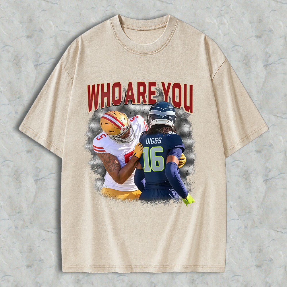 Who Are You Number 16 Football Player Graphic Washed T-shirt