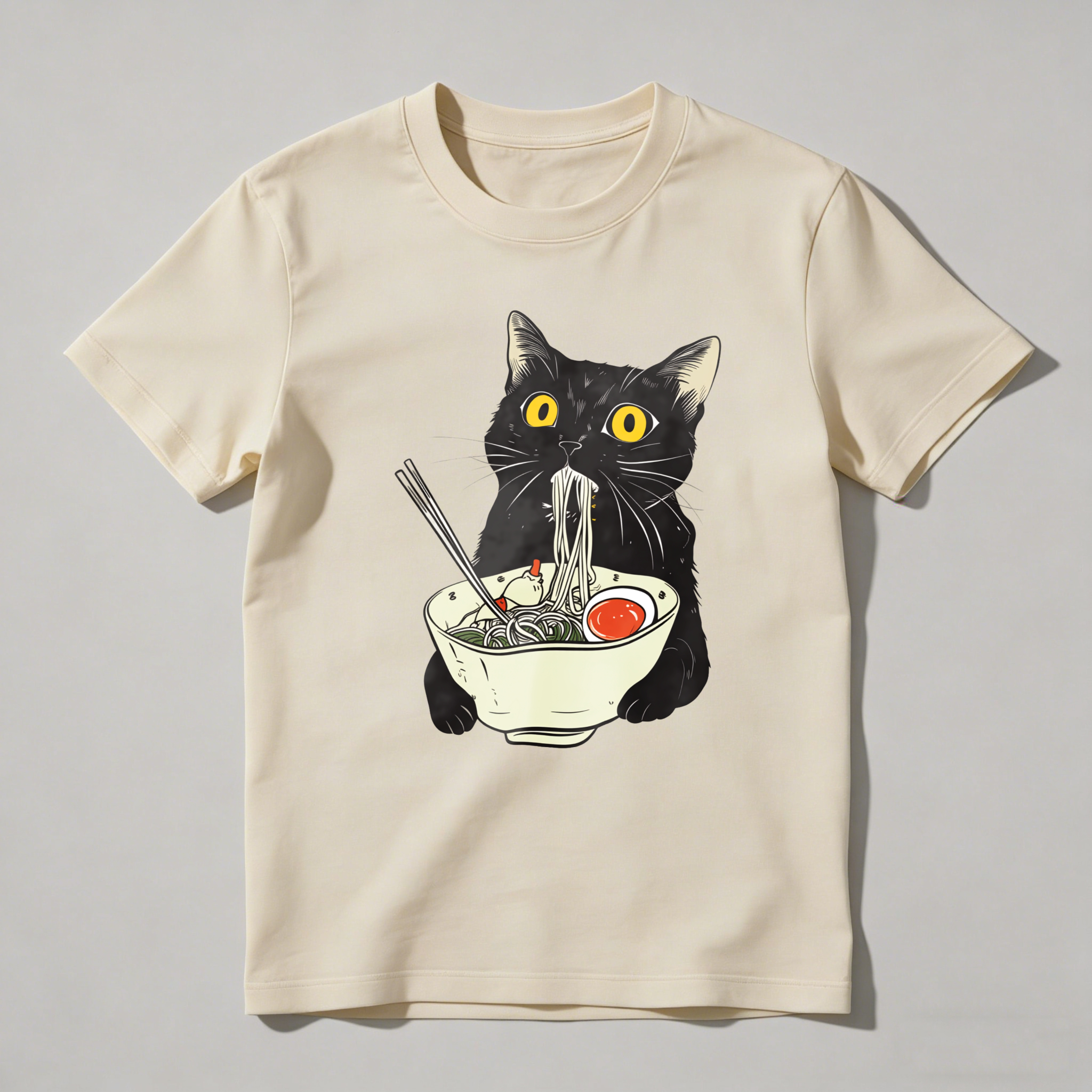 Dorawear™ Black Cat Eating Noodles With Chopsticks T Shirt