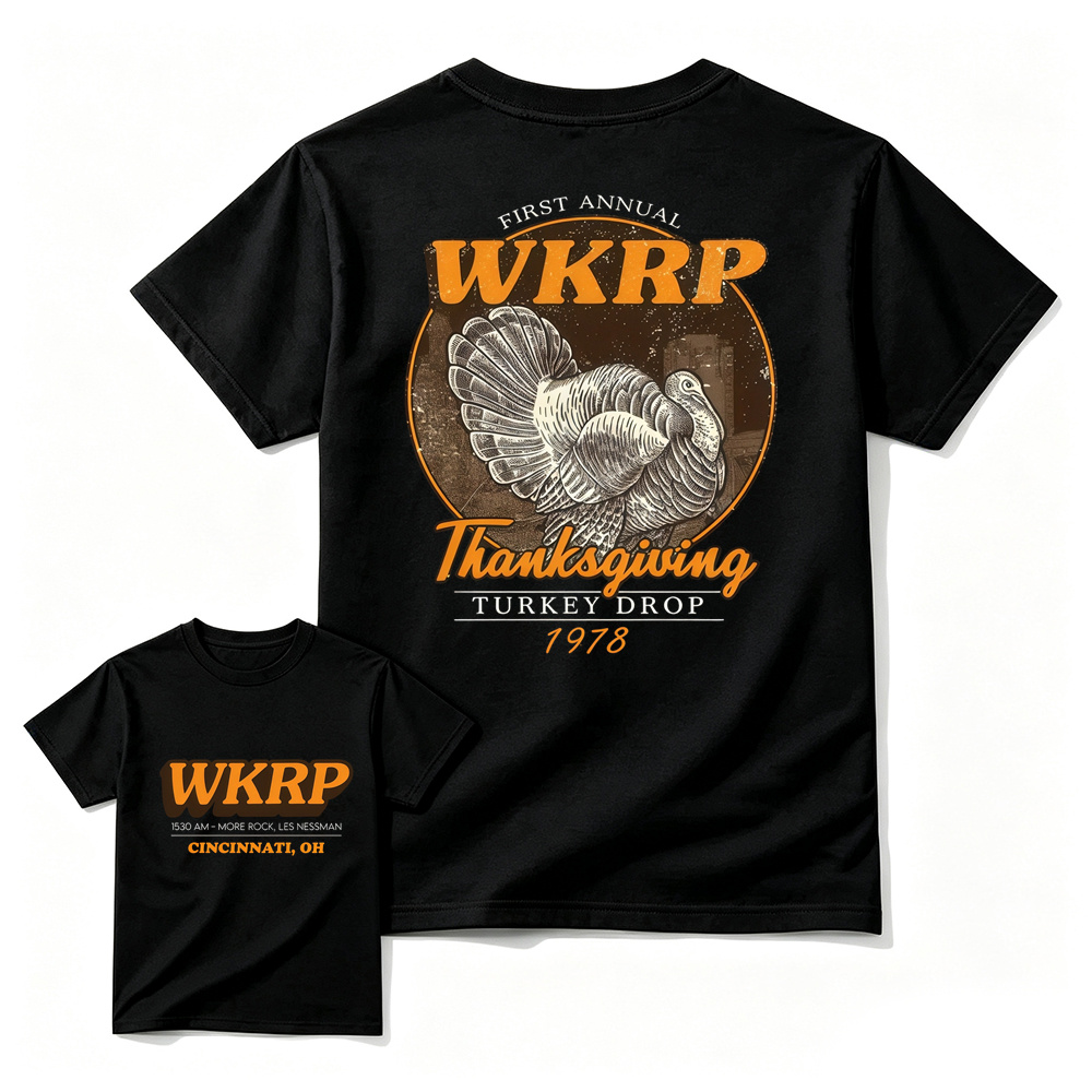 First Annual Wkrp Turkey Drop Two Sides T-shirt, Thanksgiving Wkrp  Vintage Tee, Graphic Streetwear Tee