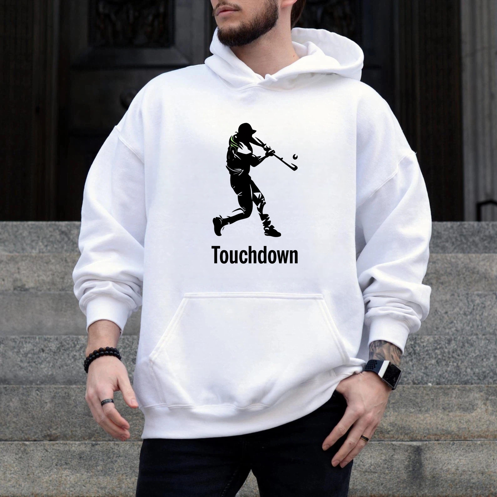 Dorawear™ Touchdown Football Player Hoodie Black Sweatshirt With Graphic Design For Sports Fans And Casual Wear-Dorawear