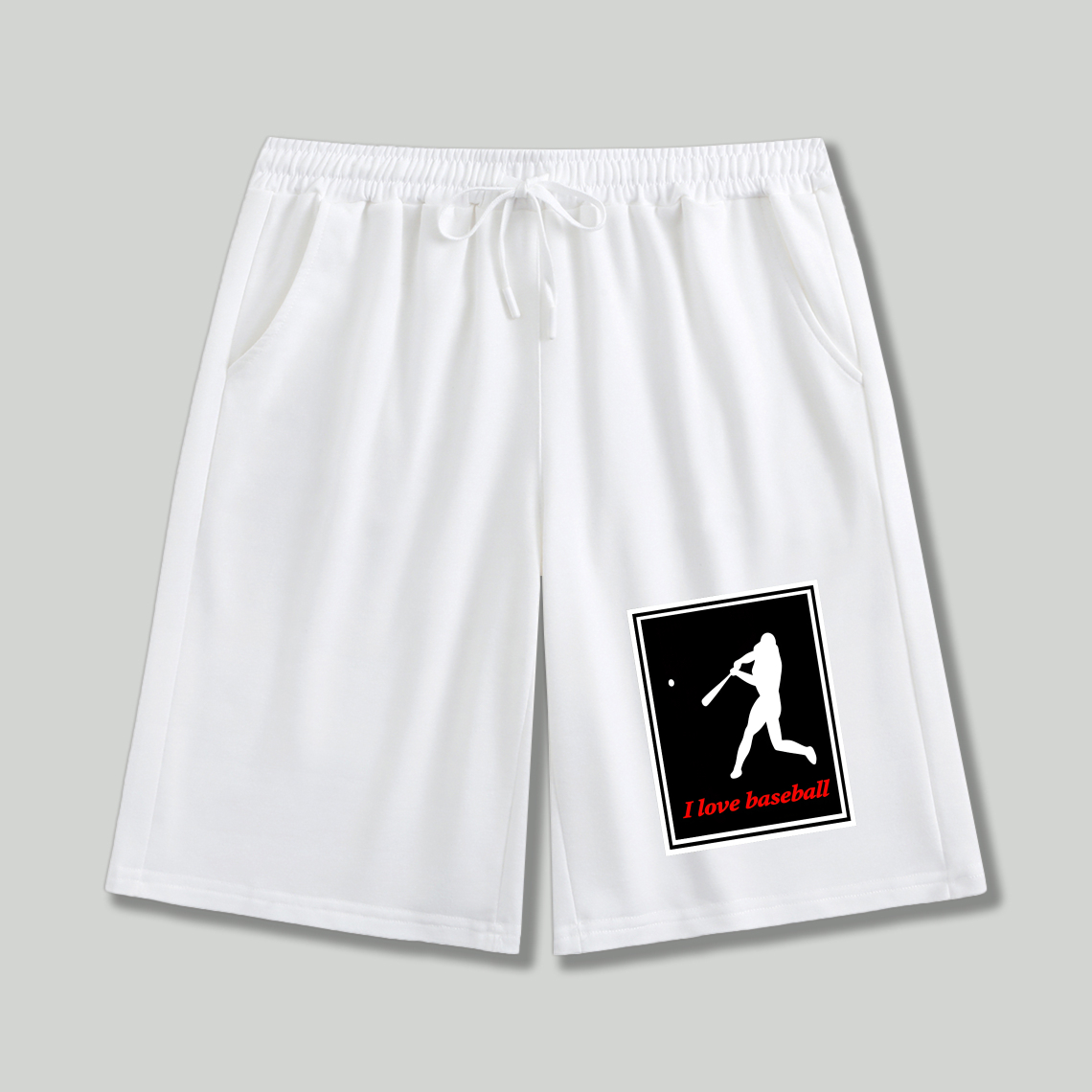 Dorawear™ Baseball Player Silhouette With I Love Baseball Text Shorts-Dorawear