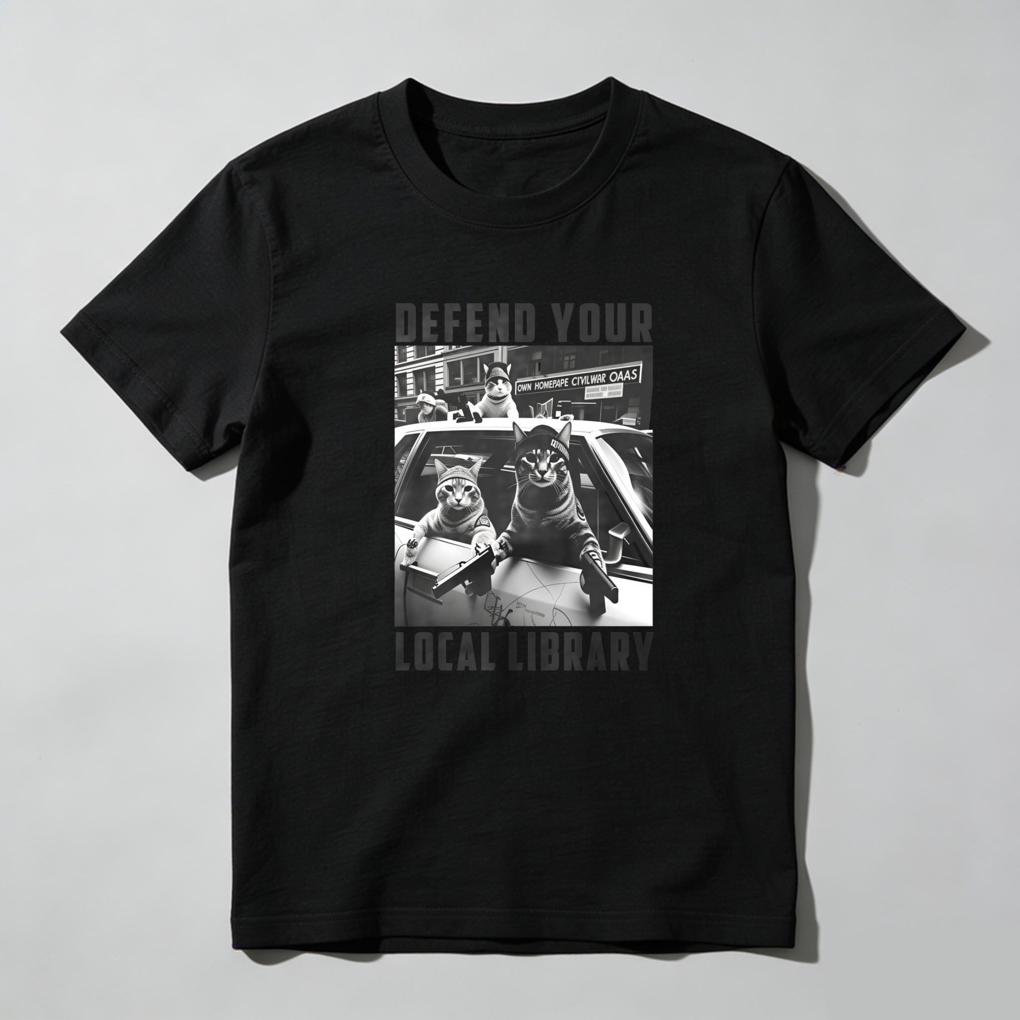 Dorawear Defend Your Local Library Cats In Car T Shirt