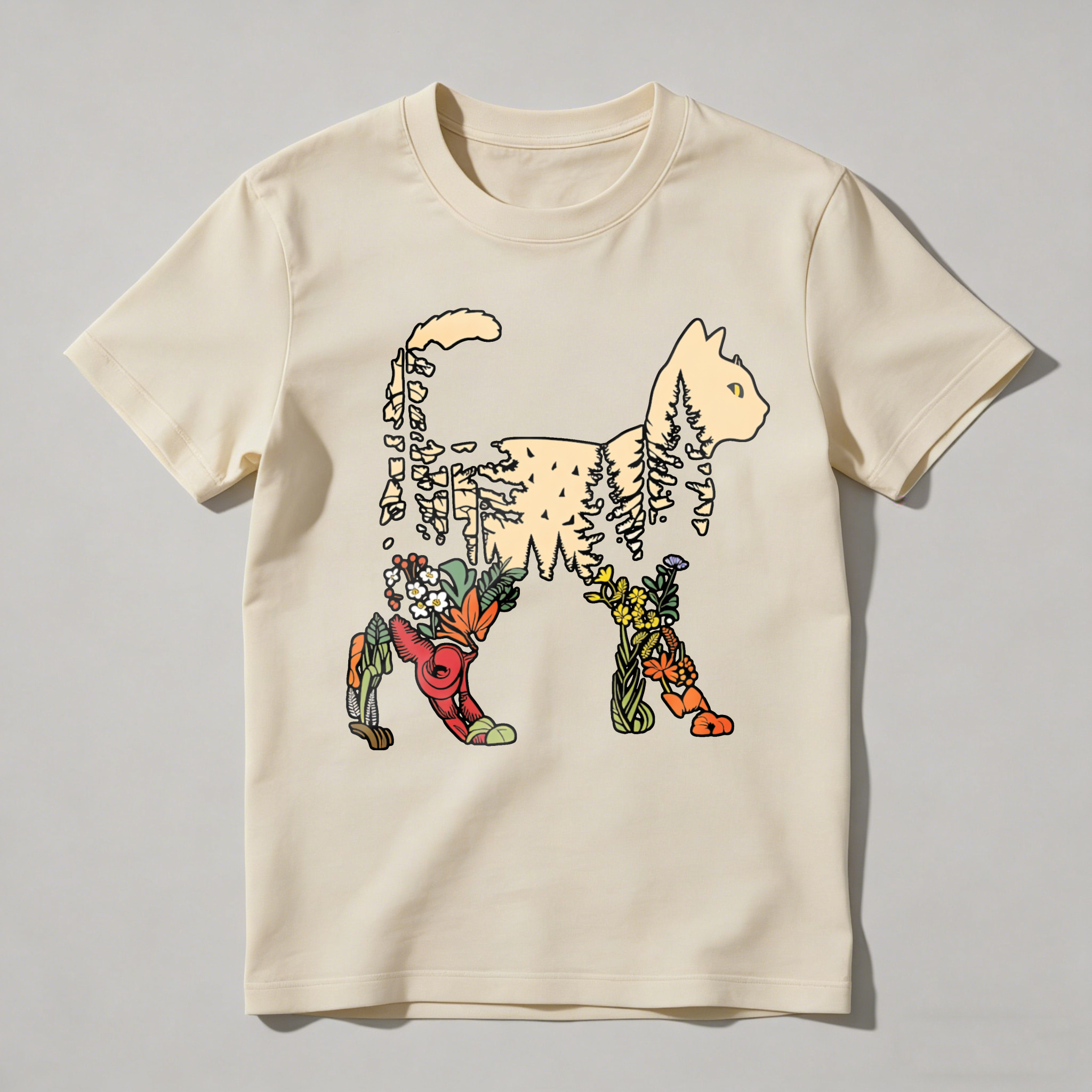 Dorawear™ Cat Forest Flowers Pattern Art Design T Shirt