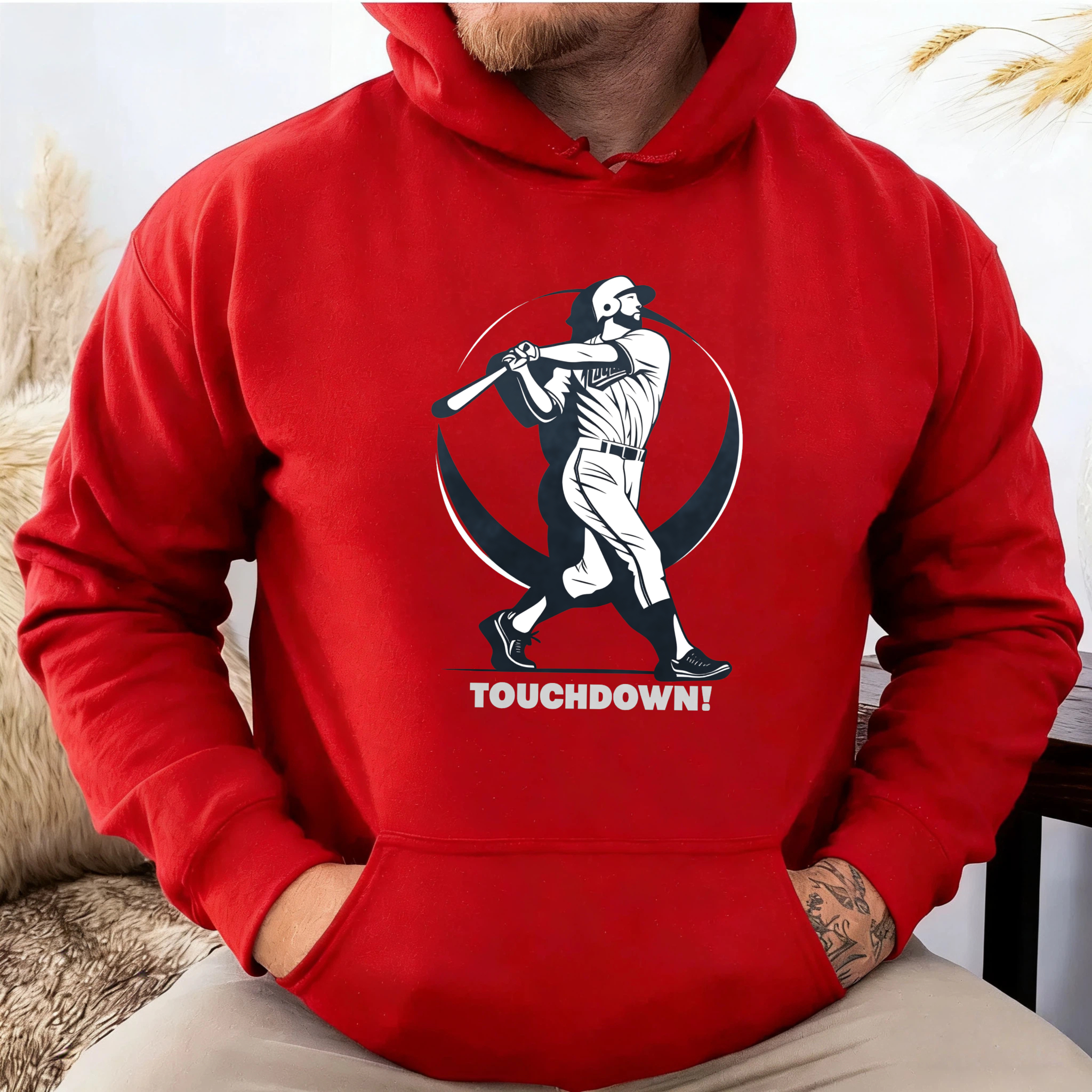Dorawear™ Baseball Player Touchdown Hoodie Black Sport Sweatshirt With Graphic Design For Men And Women-Dorawear