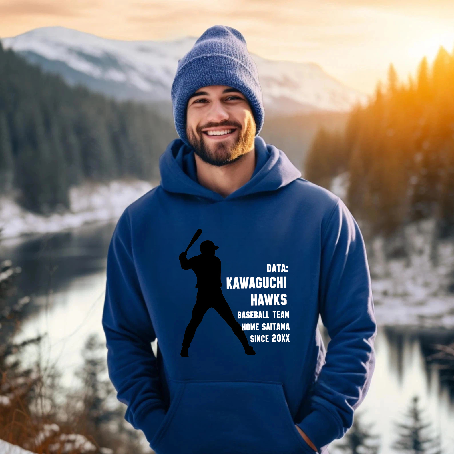 Dorawear™ Kawaguchi Hawks Baseball Team Hoodie Black With White Batting Silhouette And Team Text Since 20XX Design For Fans And Players-Dorawear