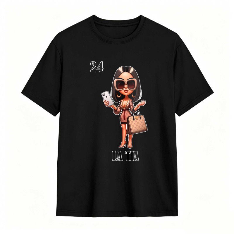 Cartoon Woman With Phone And Bag tshirt 100% cotton