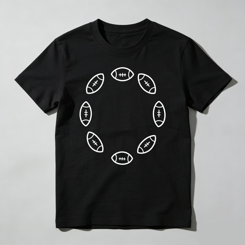 Dorawear™ Football Pattern Circle Design White Outline T Shirt