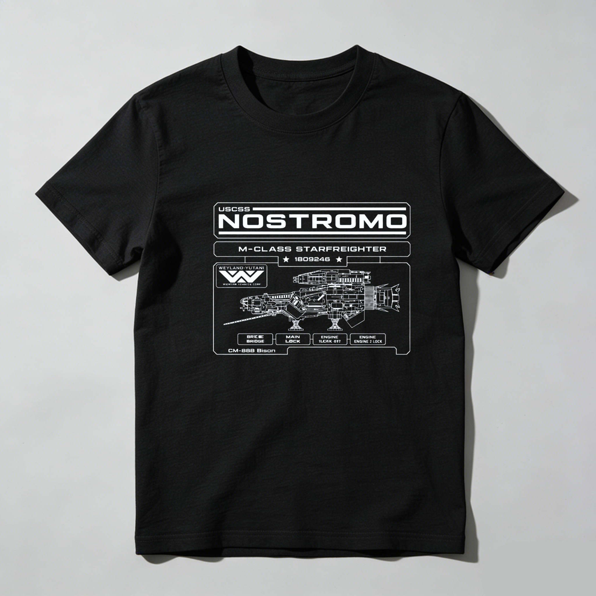 Dorawear™ Nostromo Starship Blueprint Design Pure Cotton Short Sleeve T Shirt-Dorawear