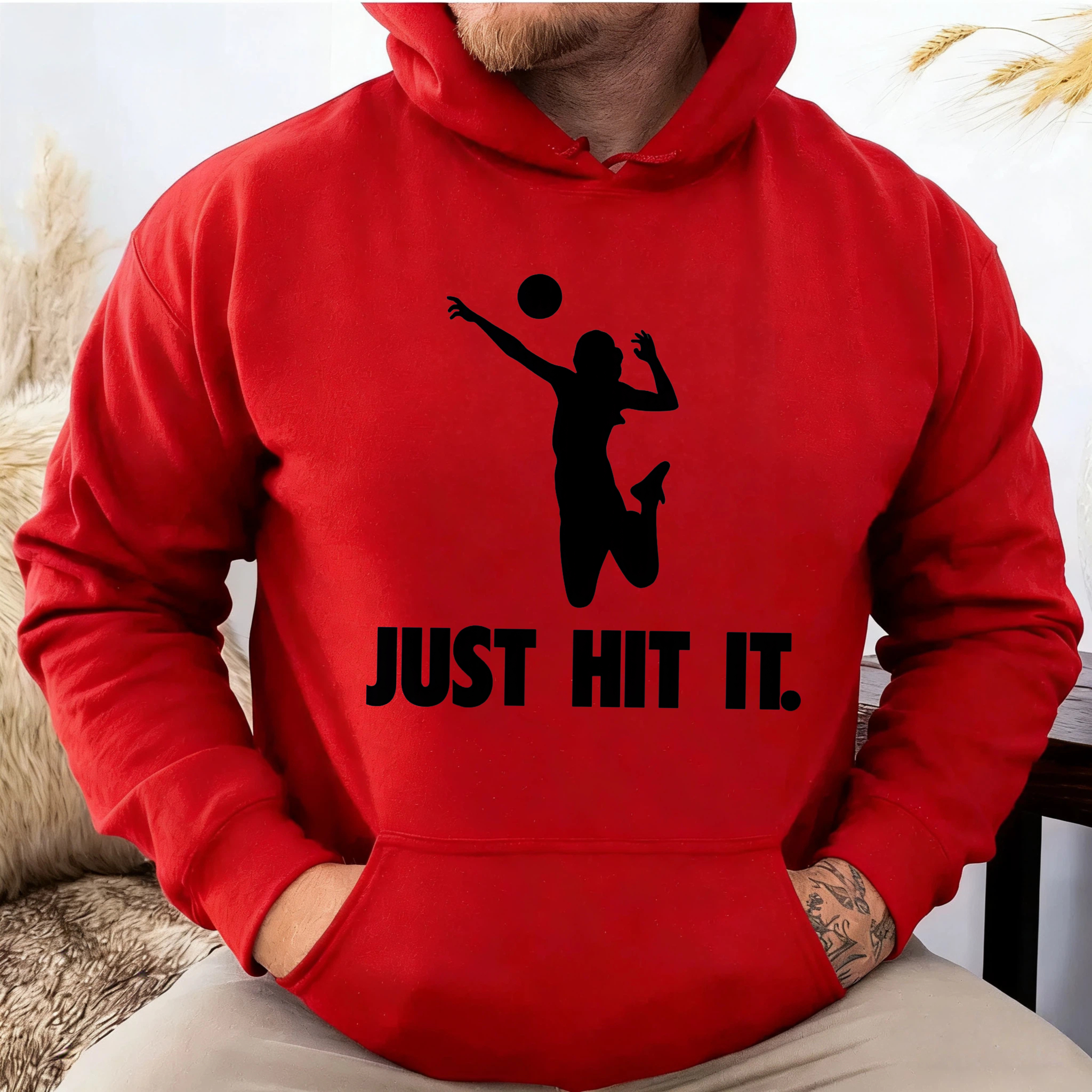 Dorawear™ Just Hit It Volleyball Hoodie For Women Men Sport Sweatshirt With Pocket And Drawstring Cap Sleeve Pullover Top-Dorawear