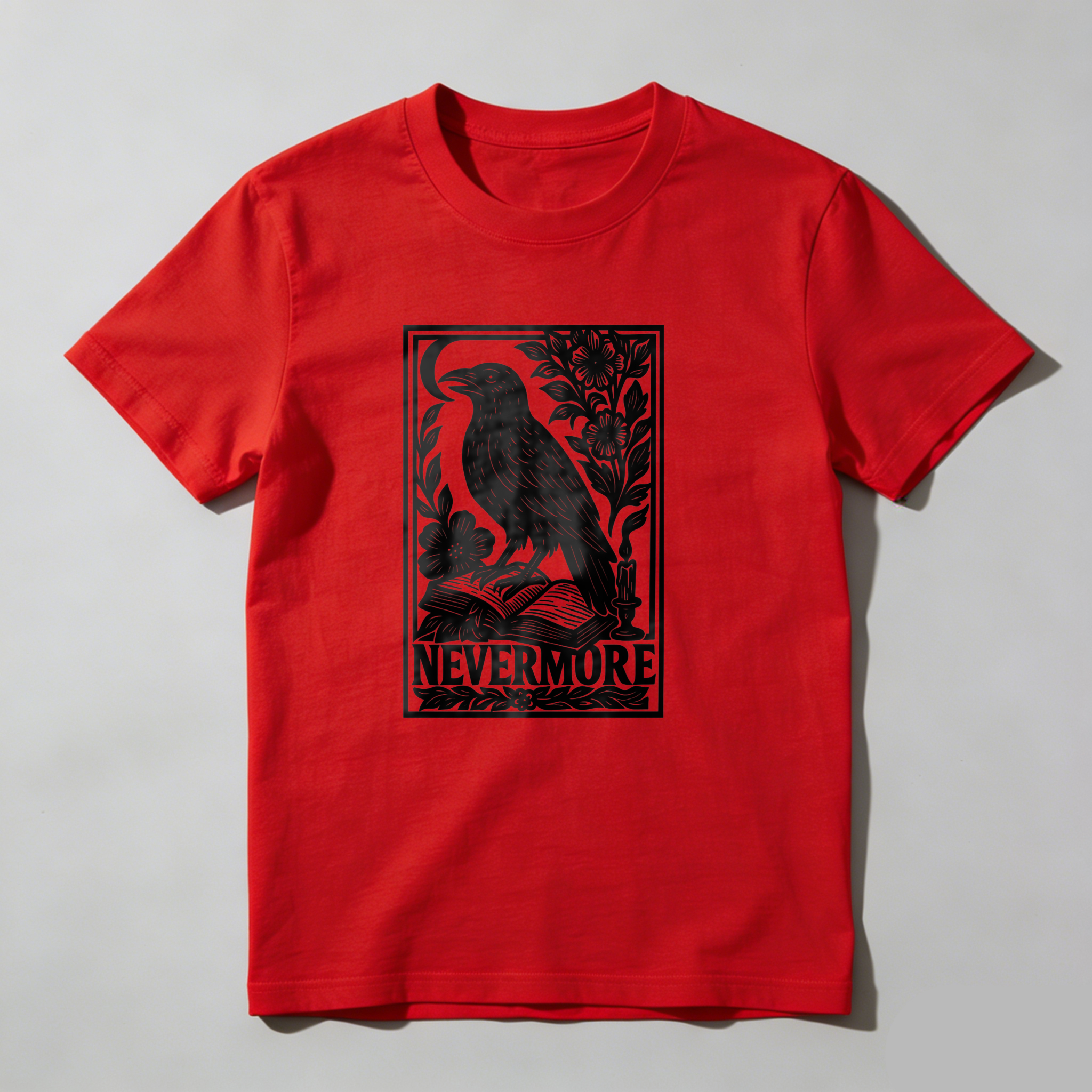 Dorawear™ Crow Perched On Book With Flowers And Moon Nevermore T Shirt