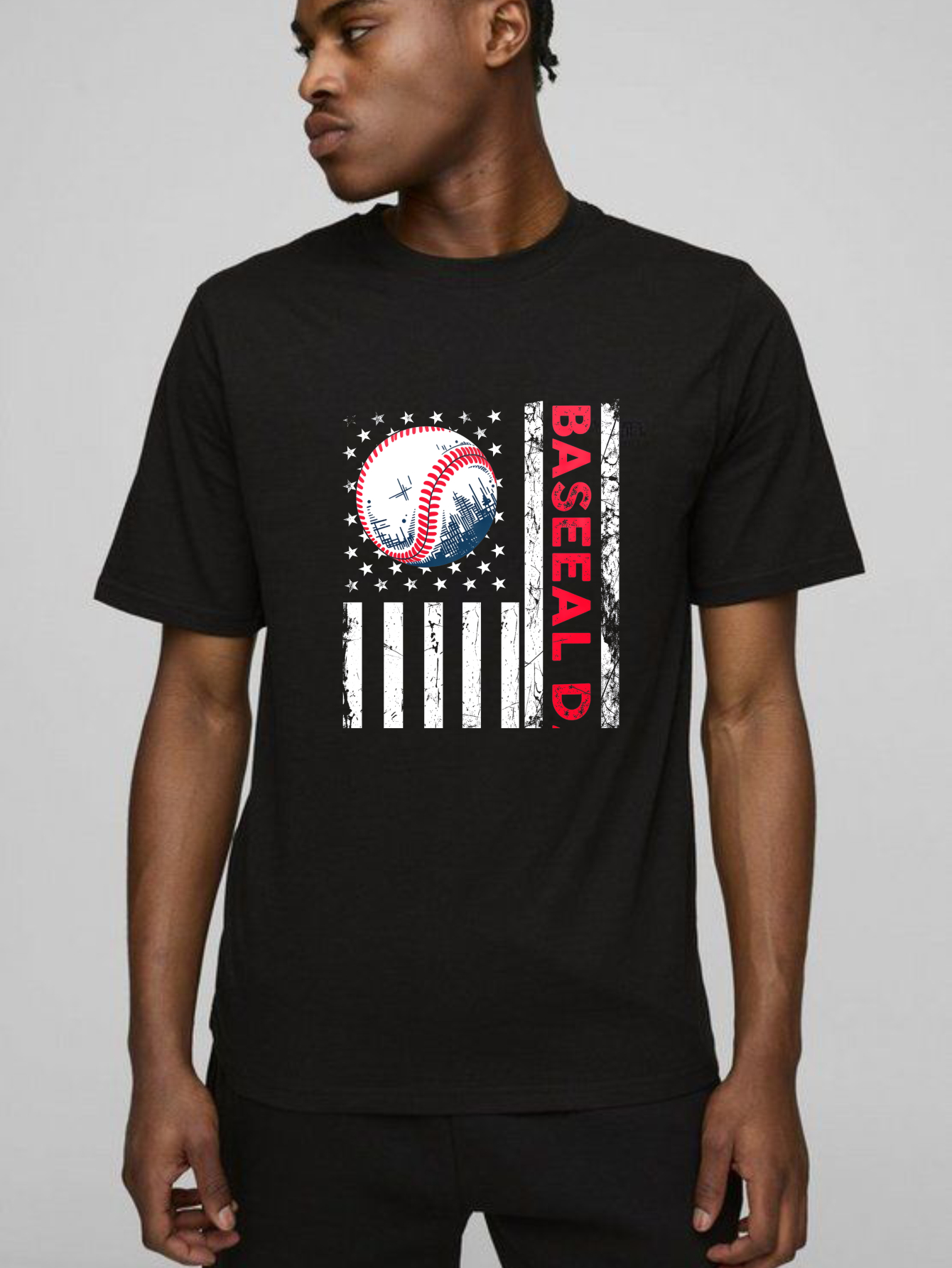 Dorawear™ Baseball Flag Design With Stars And Stripes  T Shirt-Dorawear