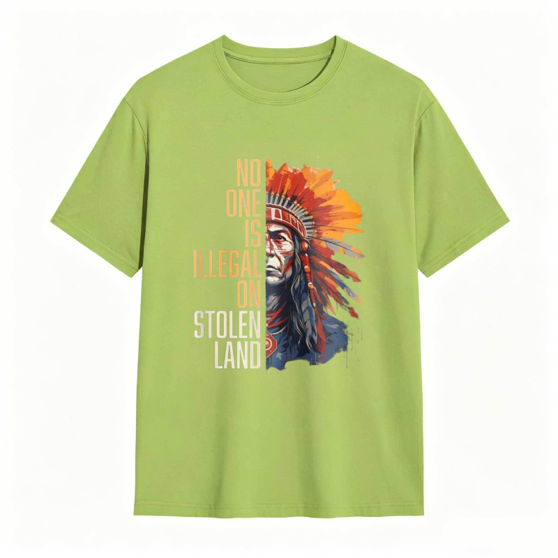 Native American Headdress And Text No One Is Illegal On Stolen Land T-shirt