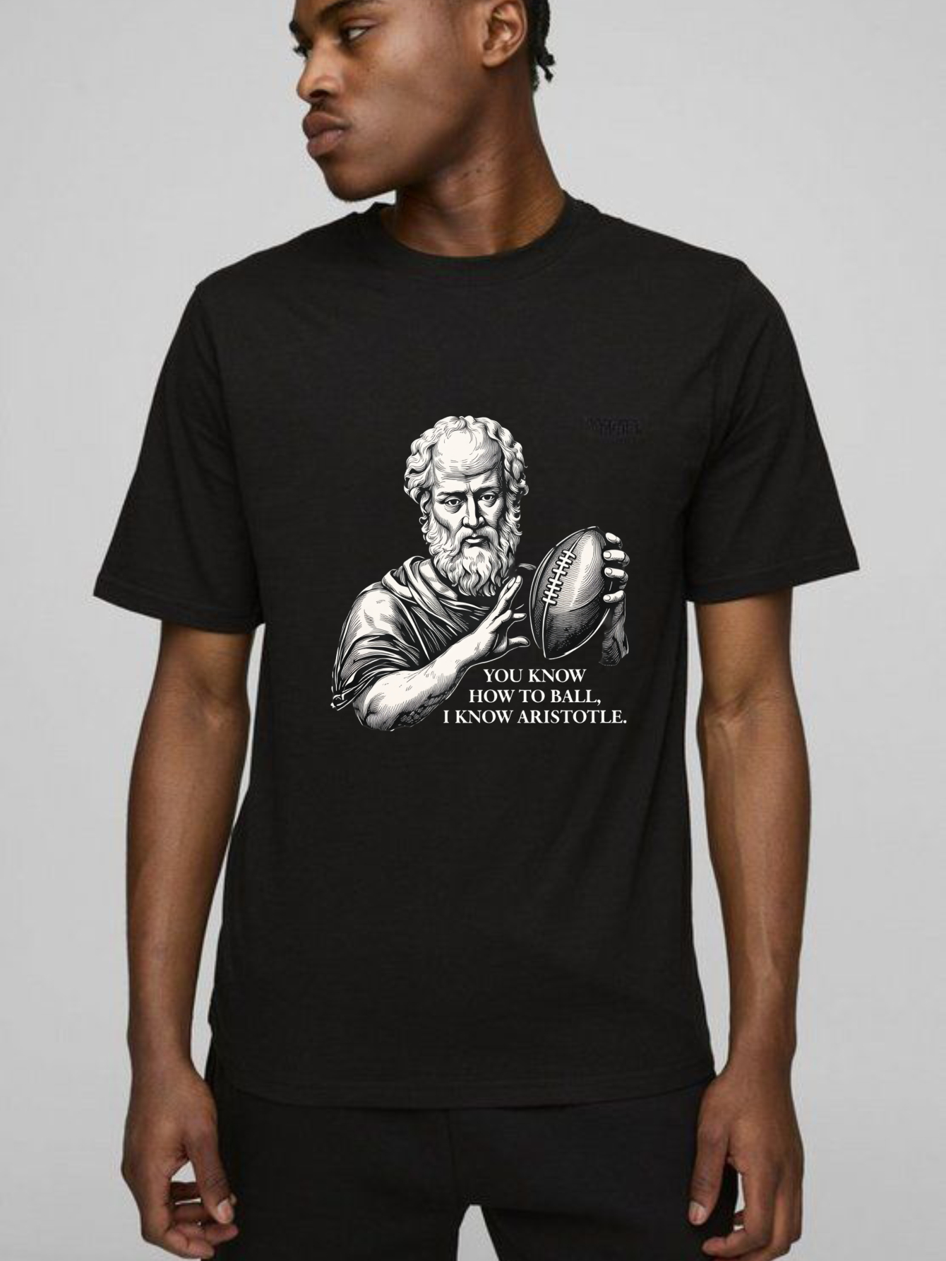 Dorawear™Aristotle Holding Football With Text T Shirt