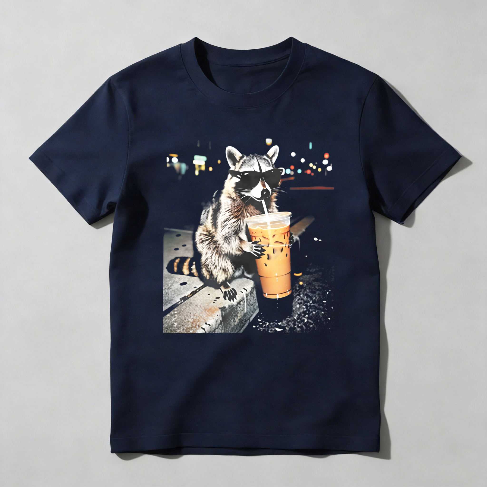 Dorawear™ Raccoon Wearing Sunglasses Drinking Iced Coffee At Night T Shirt