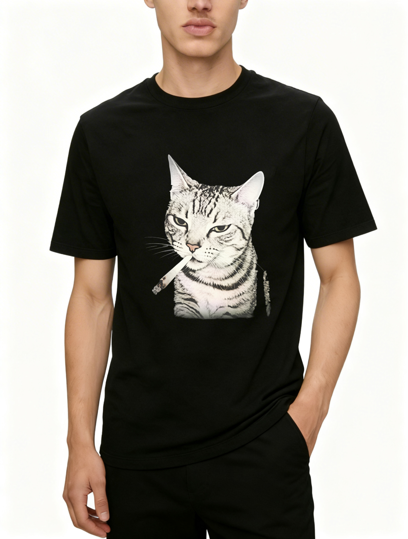 Dorawear™ Cat Smoking Cigarette Graphic Print T Shirt