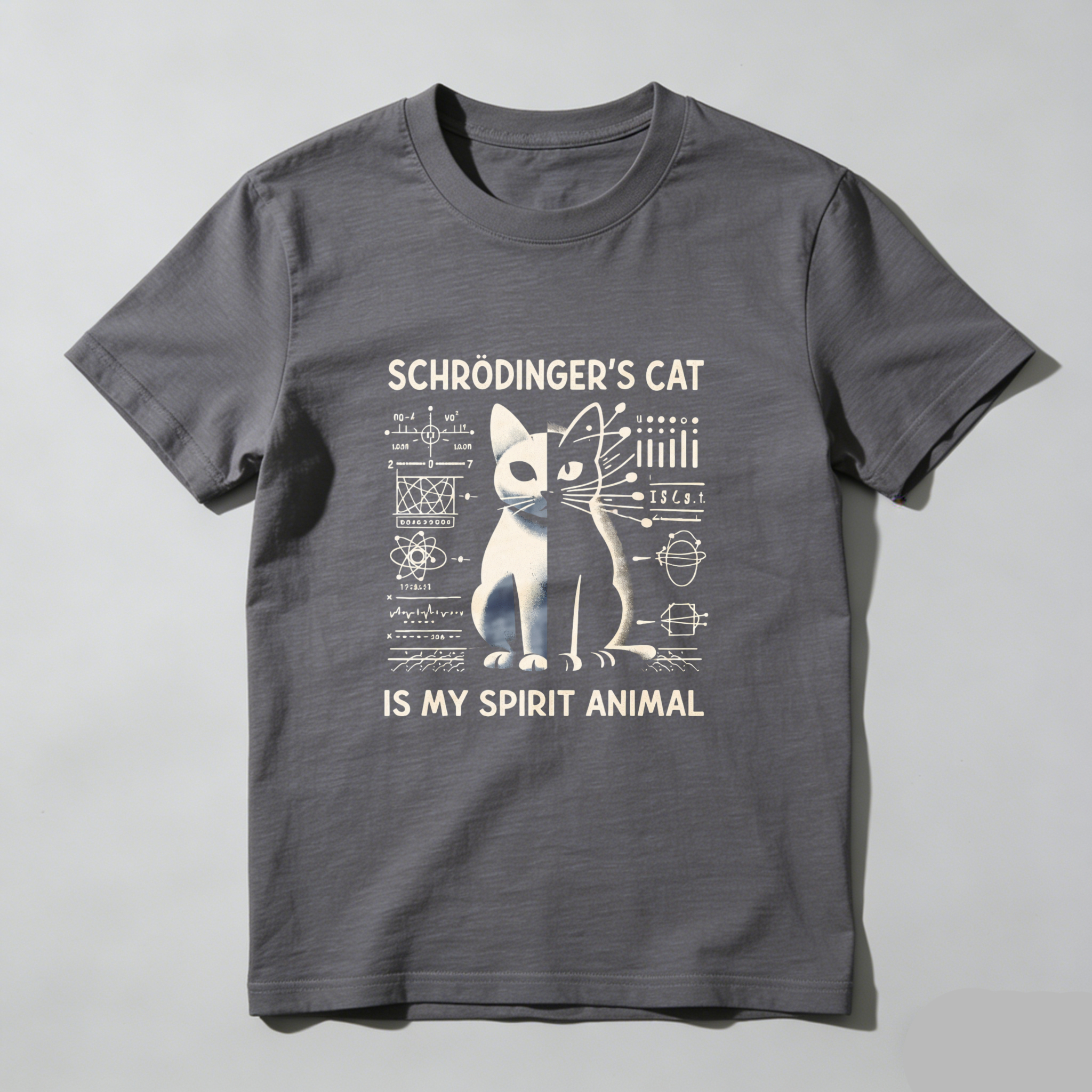 Dorawear™ Schr?dinger's Cat Quantum Physics Cat Spirit Animal Pure Cotton Short Sleeve T-Shirt-Dorawear