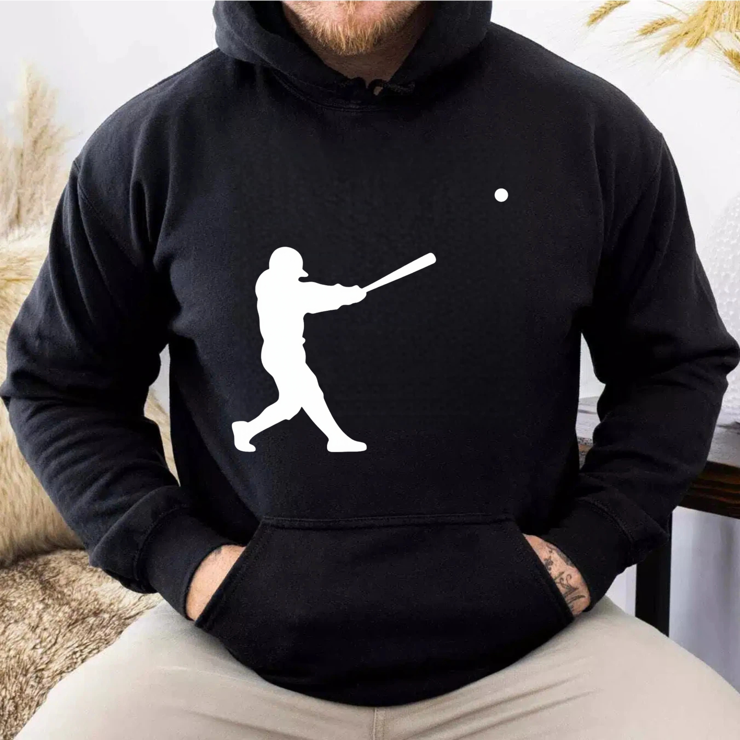 Dorawear™ Baseball Player Silhouette Hoodie Black Sportswear Sweatshirt For Men And Women Casual Wear With Pocket And Hood Design-Dorawear