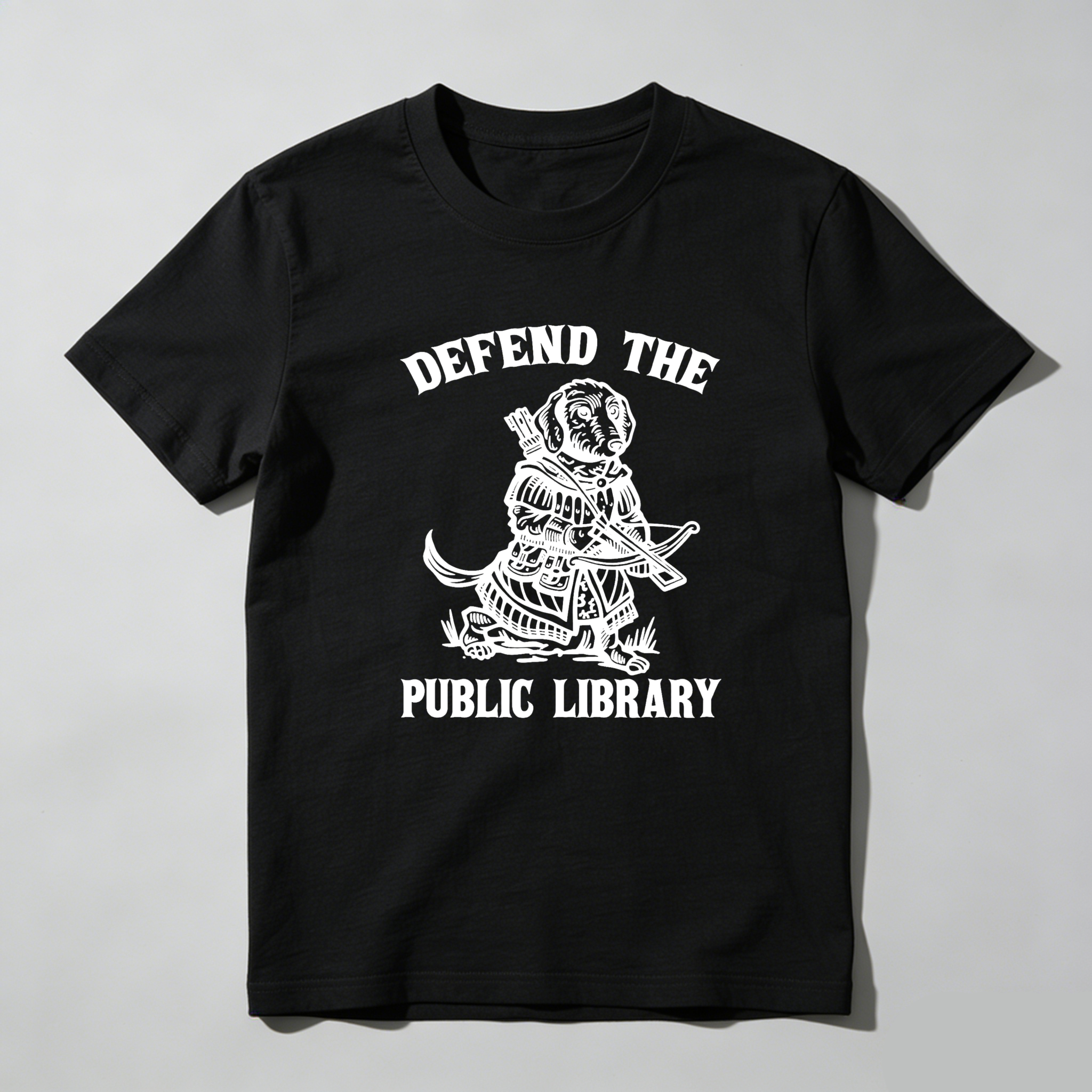 Dorawear Defend The Public Library Dog With Sword T Shirt