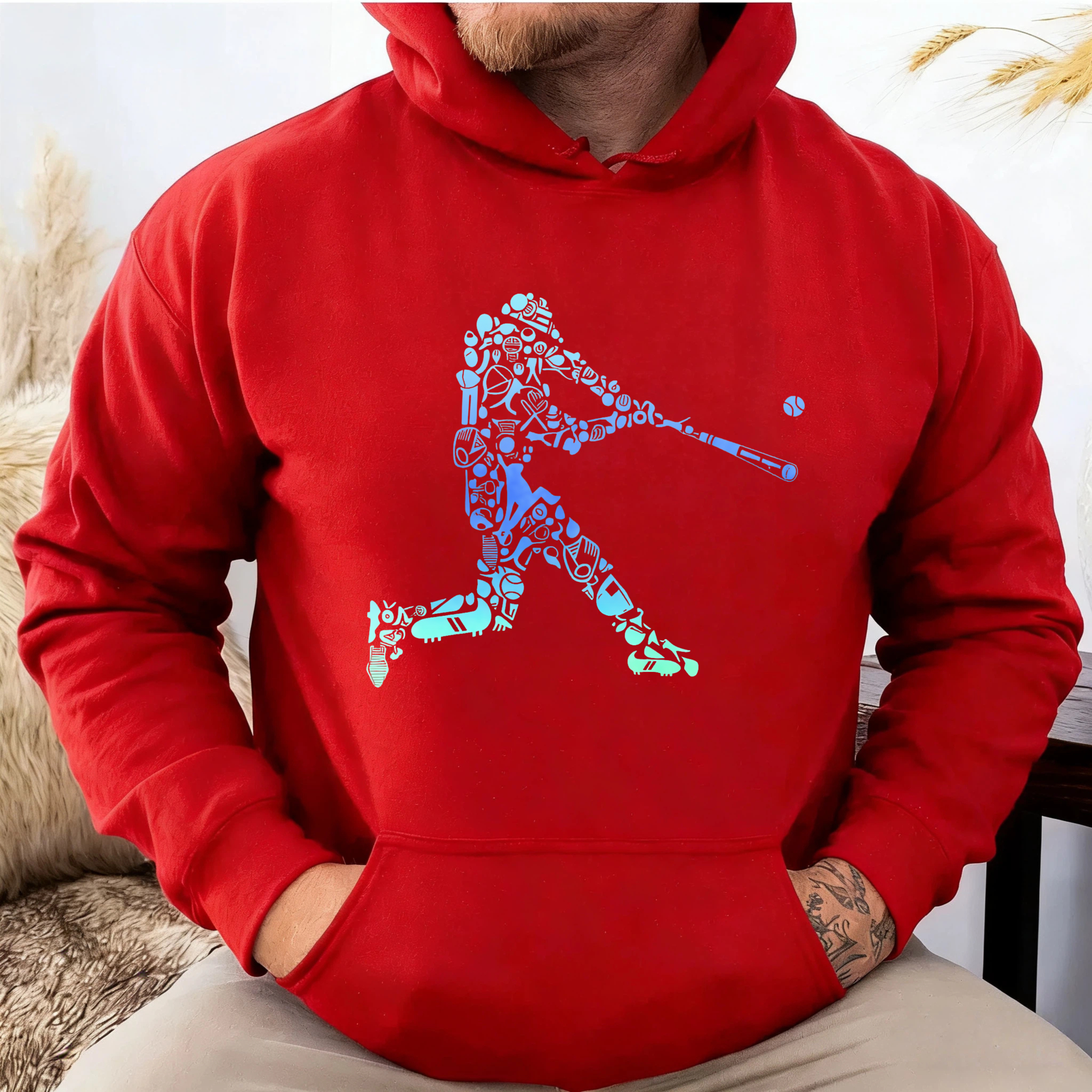Dorawear™ Baseball Player Silhouette Design Black Hoodie With Blue Graphic Art For Sports Fans And Casual Wear-Dorawear