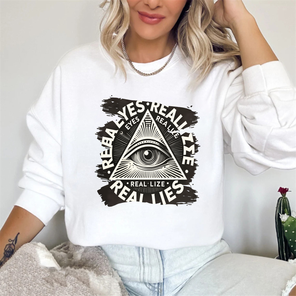 Dorawear™ All Seeing Eye Symbol With Real Eyes Real Lies Text Unisex Classic Sweatshirt