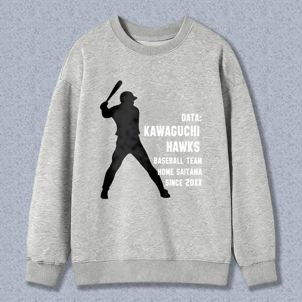 Dorawear™ Baseball Player Silhouette With Data Kawaguchi Hawks Baseball Team Home Saitama Since 20xx Unisex Classic Sweatshirt-Dorawear