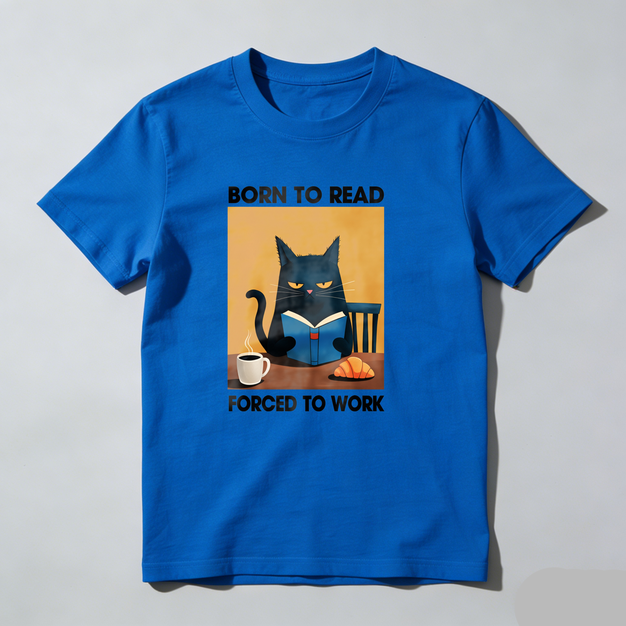 Dorawear™ Cat Reading Book With Coffee And Croissant T Shirt