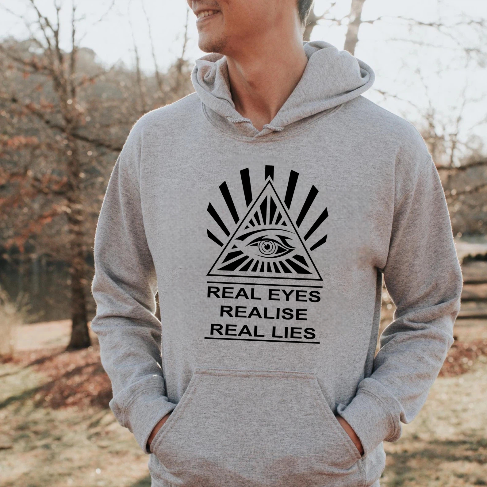 Dorawear™ Real Eyes Realise Real Lies Hoodie All Seeing Eye Symbol Graphic Sweatshirt Unisex Pullover Casual Wear Streetwear Fashion Top-Dorawear
