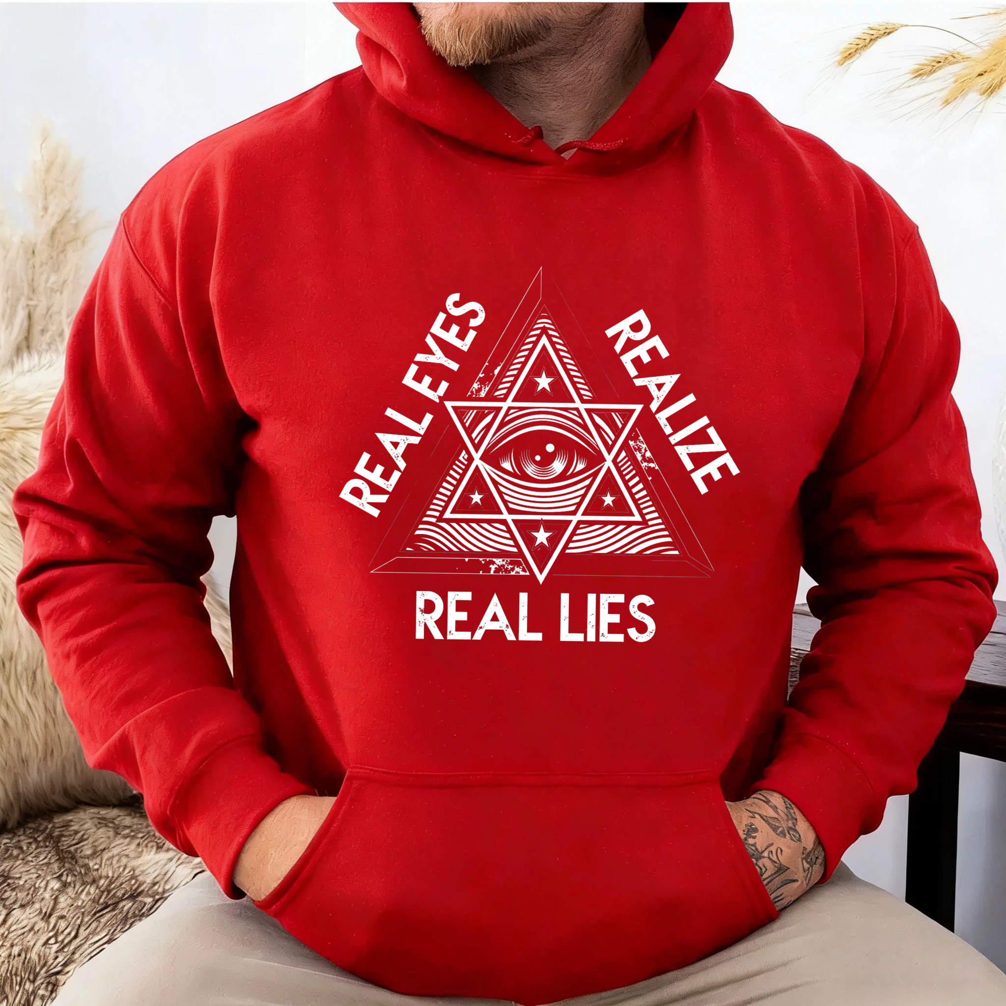 Dorawear™ Real Eyes Realize Real Lies Hoodie Black Sweatshirt With All Seeing Eye Design Graphic Pullover For Men And Women Fashion Statement Clothing-Dorawear